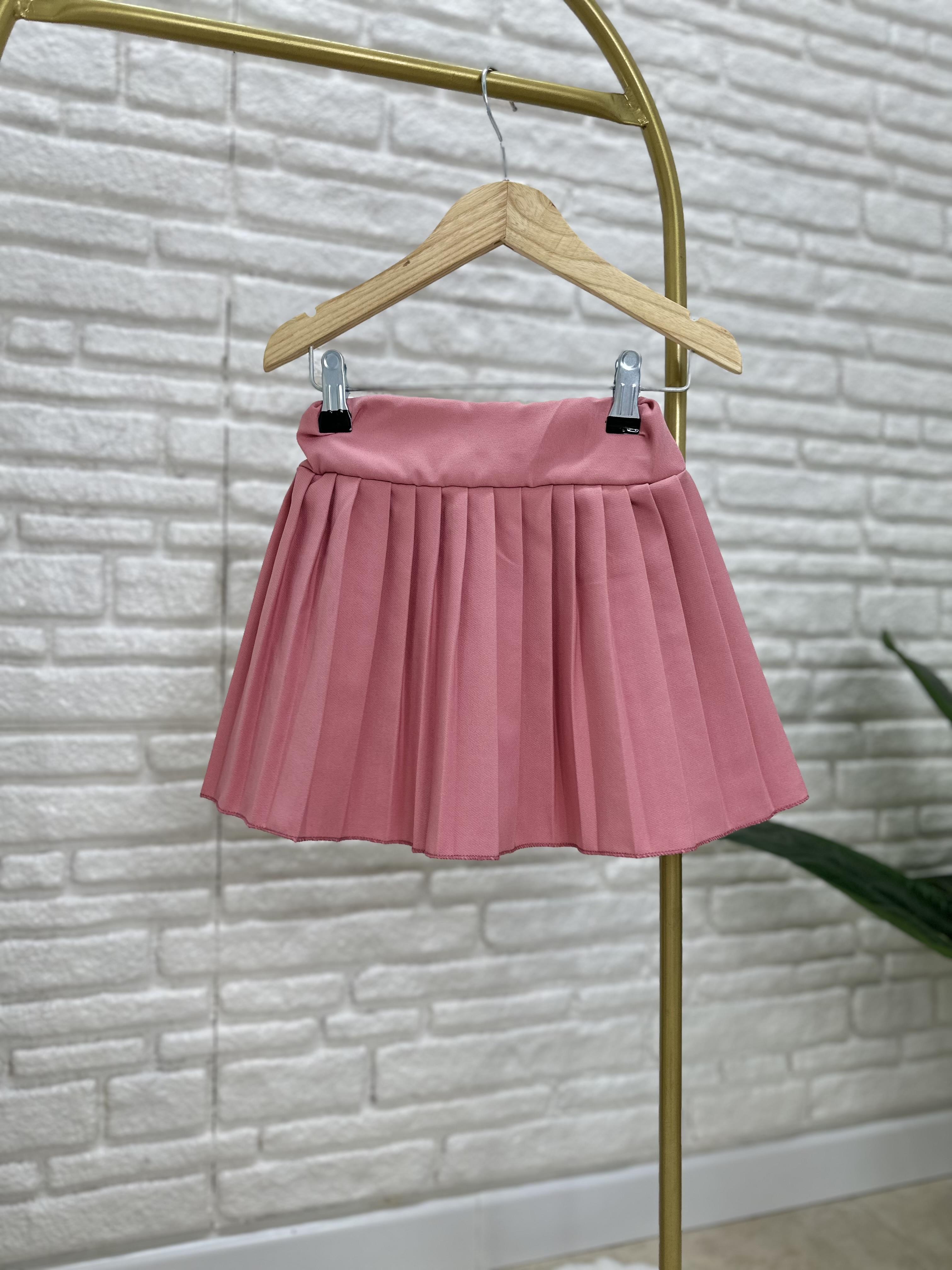 Kız Çocuk Pembe Piliseli Etekli Takım 