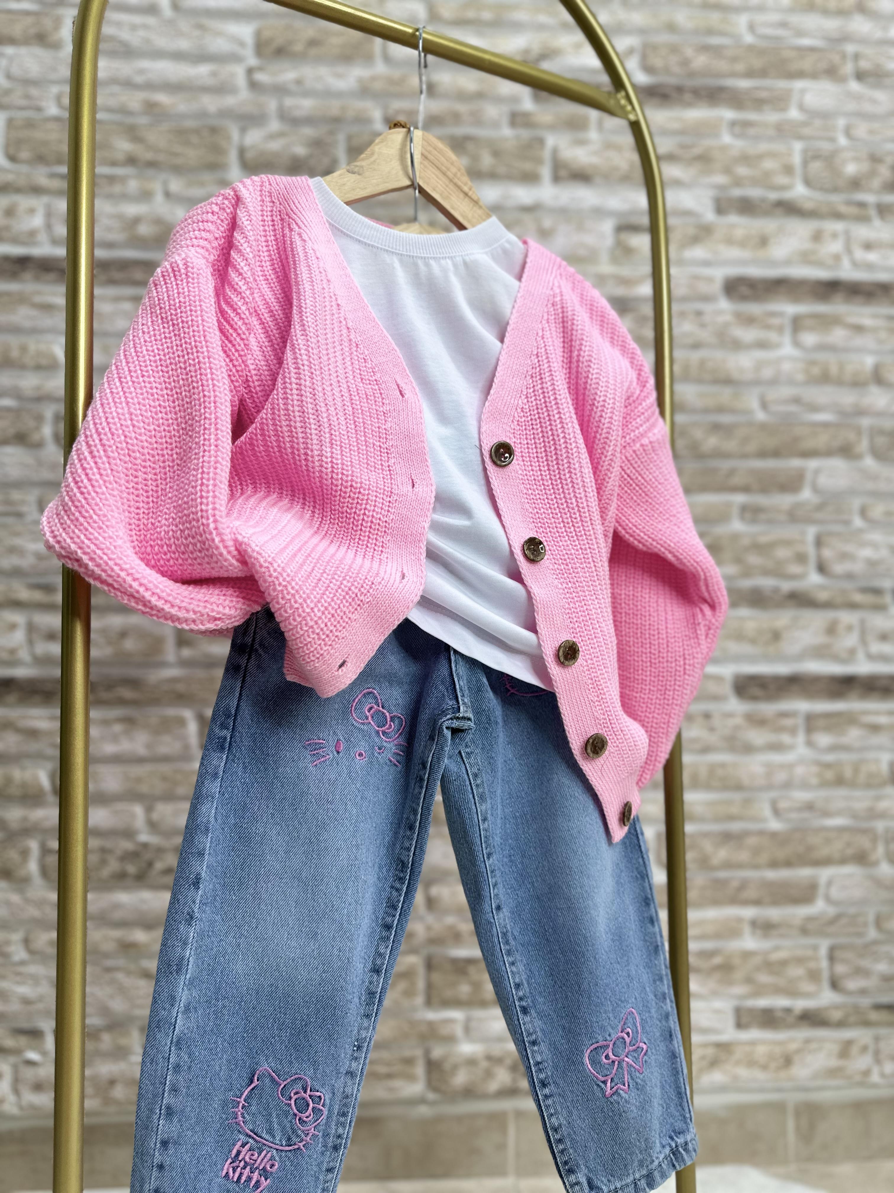 Kız Çocuk Pembe Triko Hırka