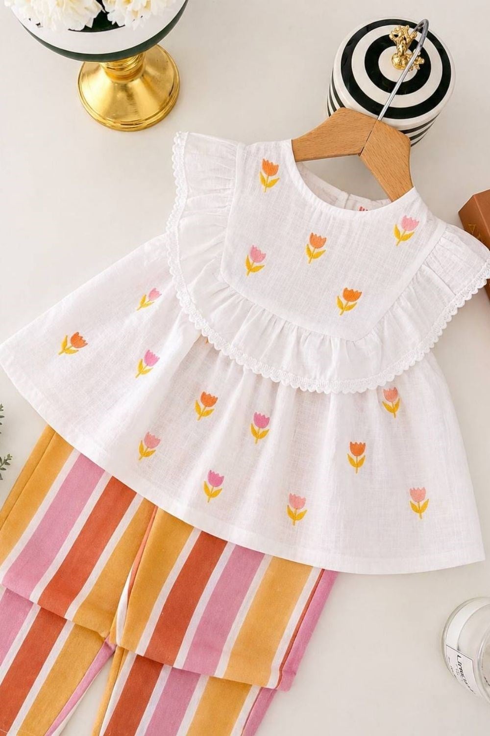 Kız Çocuk Poplin Gömlek Keten Pantolon  İkili Takım