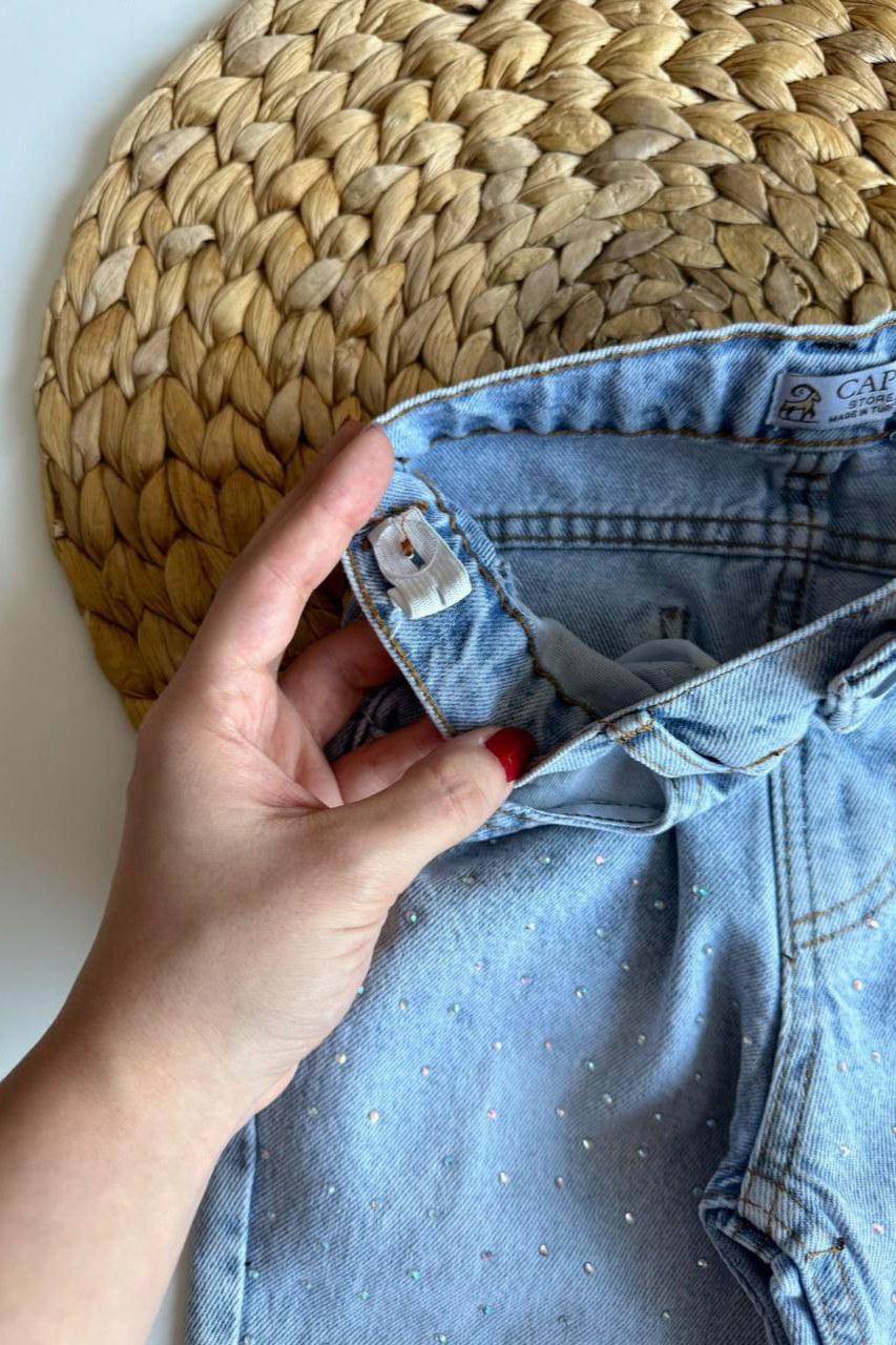 Kız Çocuk Taş Detaylı Jean Pantolon