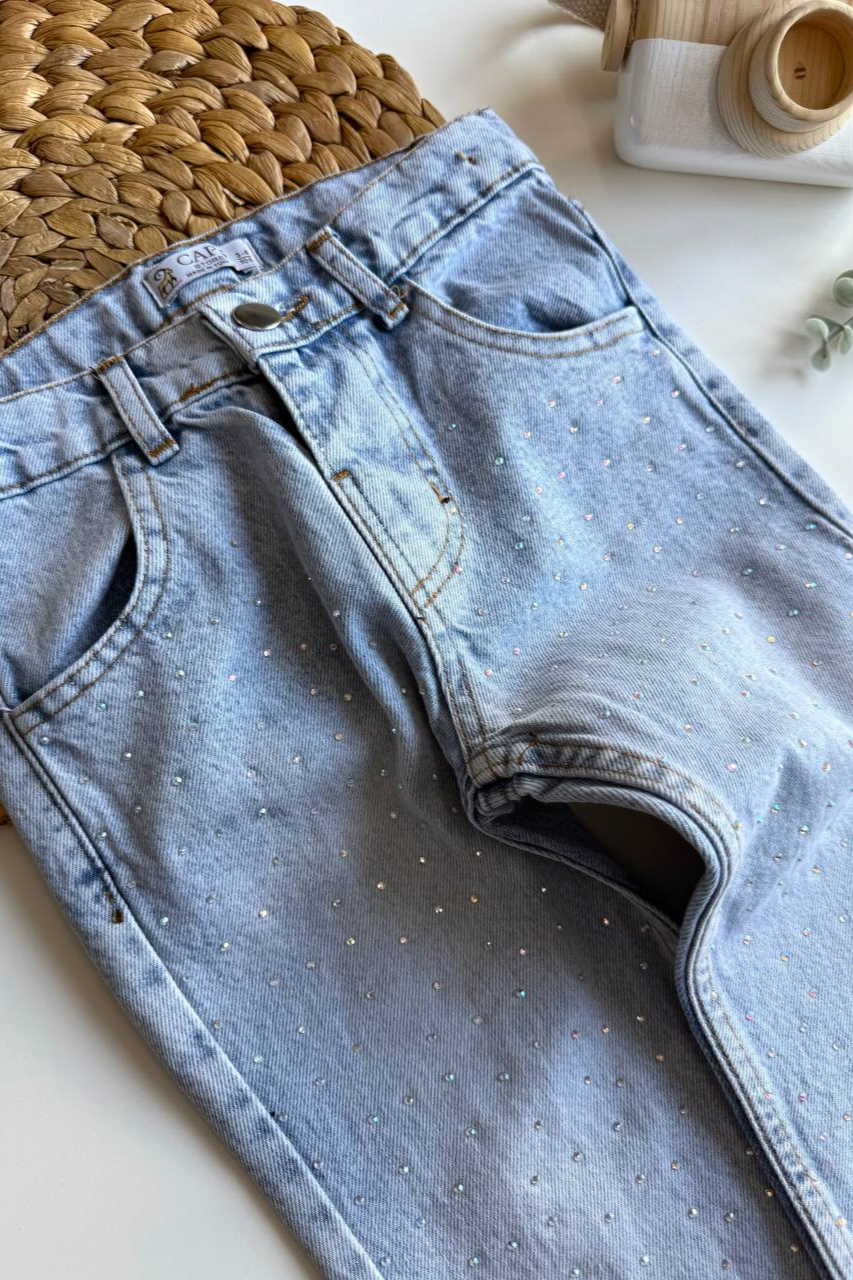 Kız Çocuk Taş Detaylı Jean Pantolon