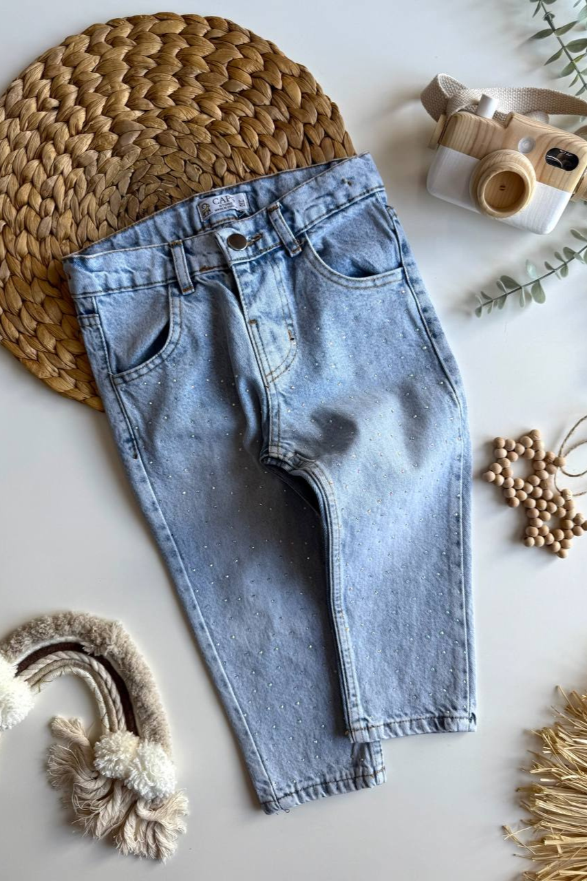 Kız Çocuk Taş Detaylı Jean Pantolon