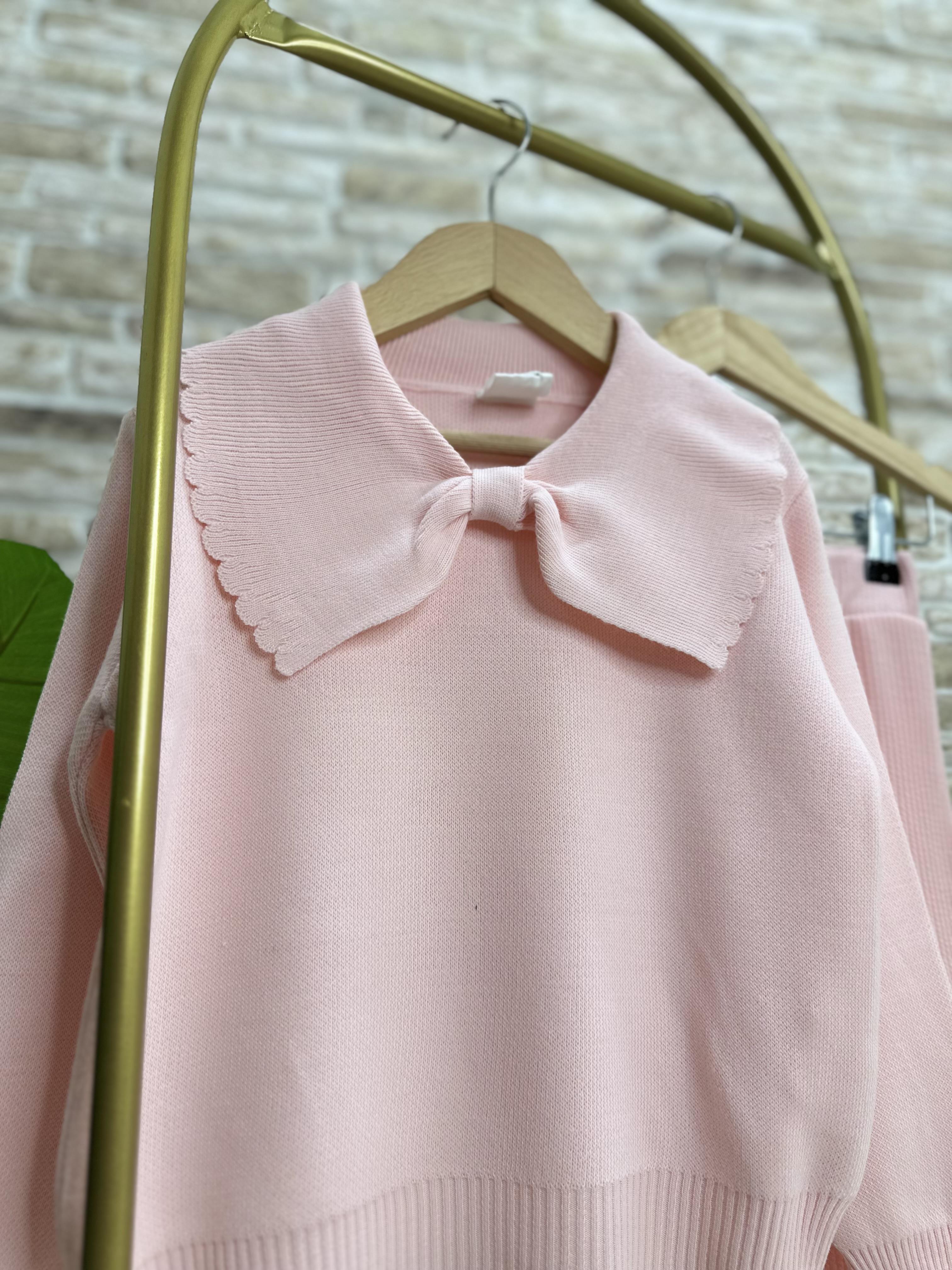 Kız Çocuk Triko Pembe İspanyol Taytlı Takım