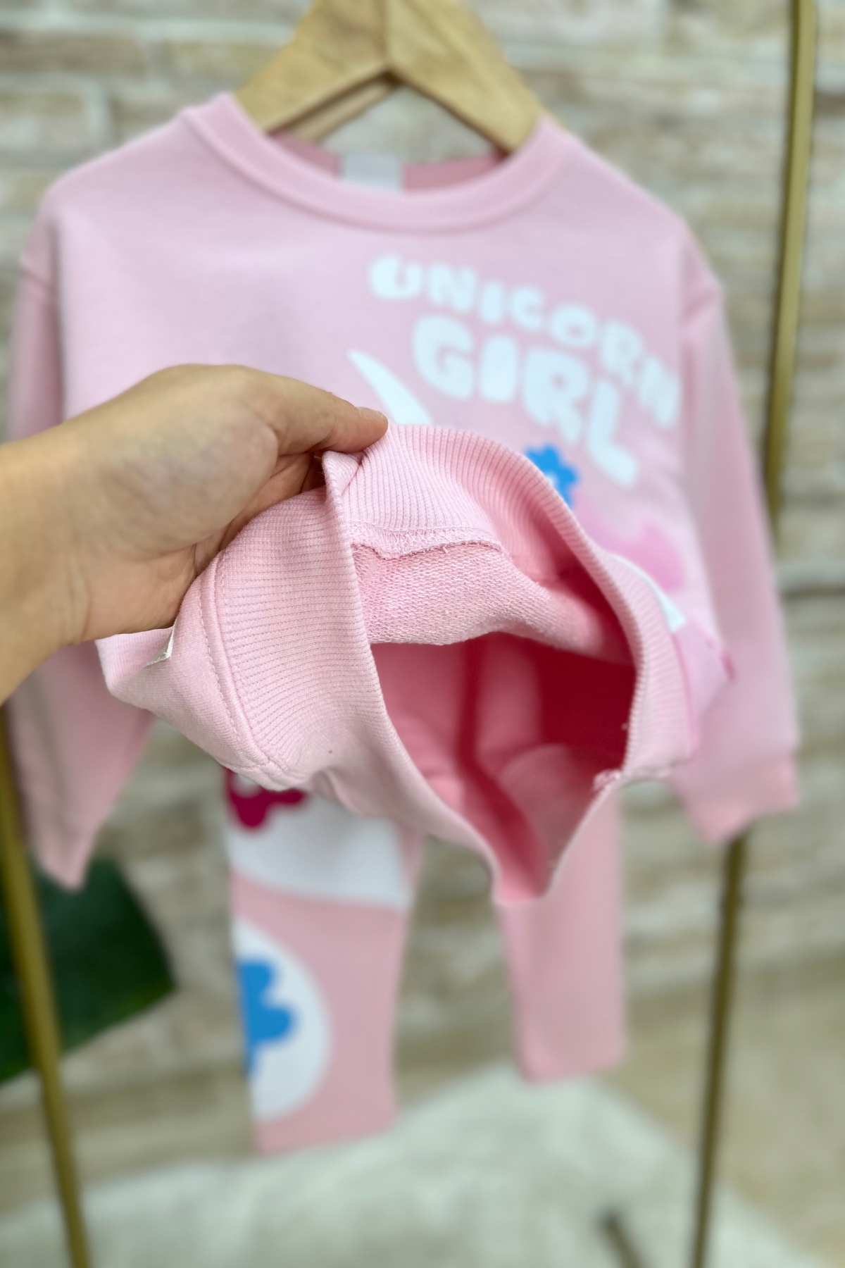 Kız Çocuk Unicorn Baskı 3 iplik Taytlı Takım