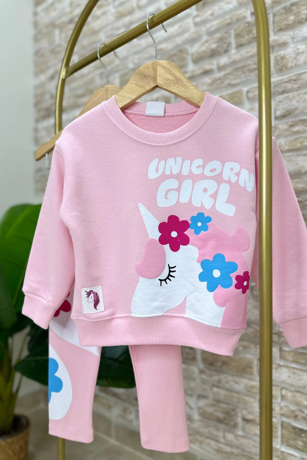 Kız Çocuk Unicorn Baskı 3 iplik Taytlı Takım