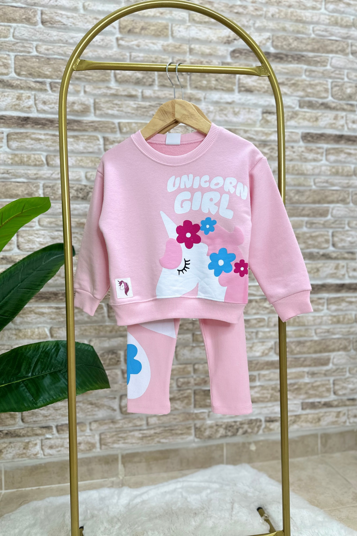 Kız Çocuk Unicorn Baskı 3 iplik Taytlı Takım