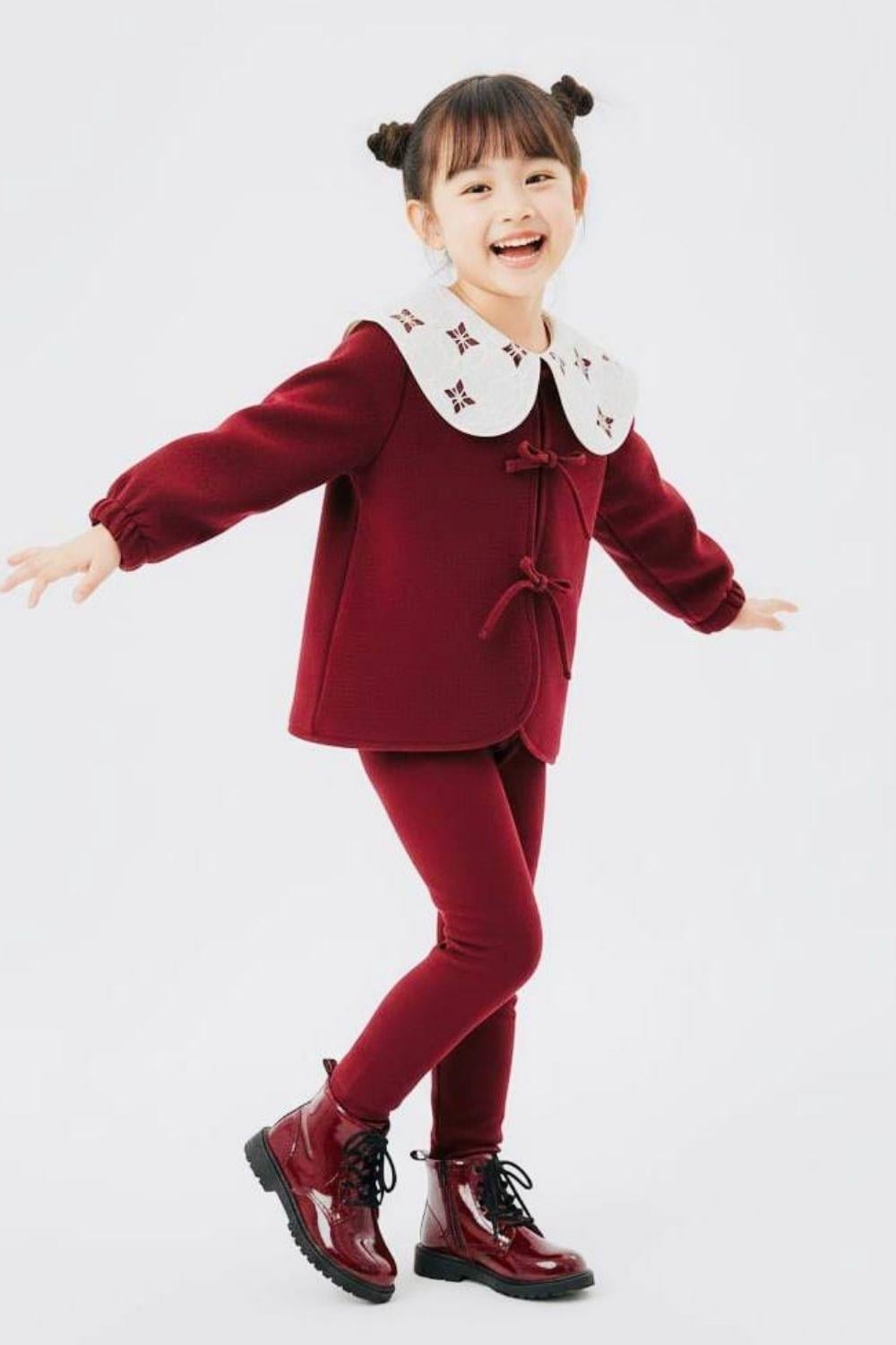 Kız Çocuk Üst Polarlı Bordo Taytlı Takım