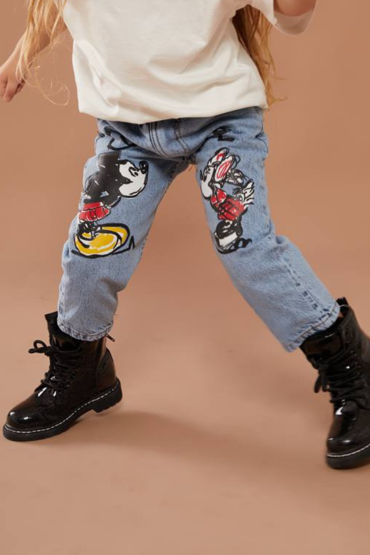 Kız Cocuk Yüksek Bel Minnie & Mickey Jean Pantolon