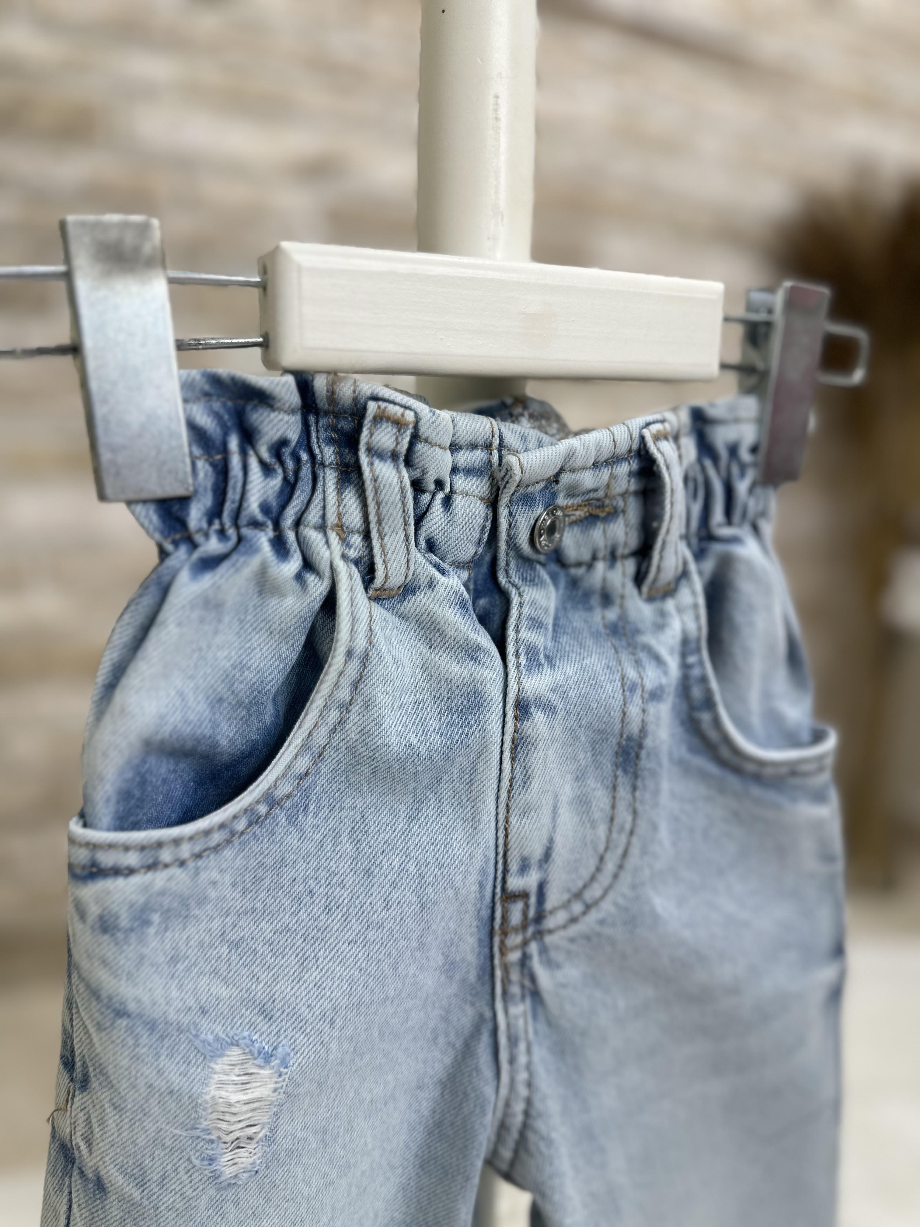 Kız Çocuk Yüksek Bel Yırtık Detaylı Jean Pantolon