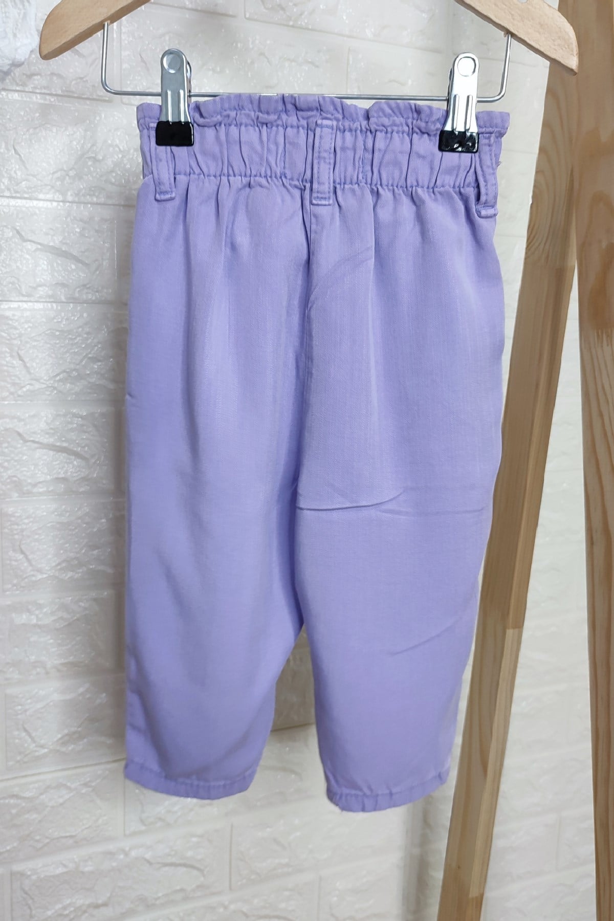 Lila Yüksek Bel Beli Lastikli Pantolon