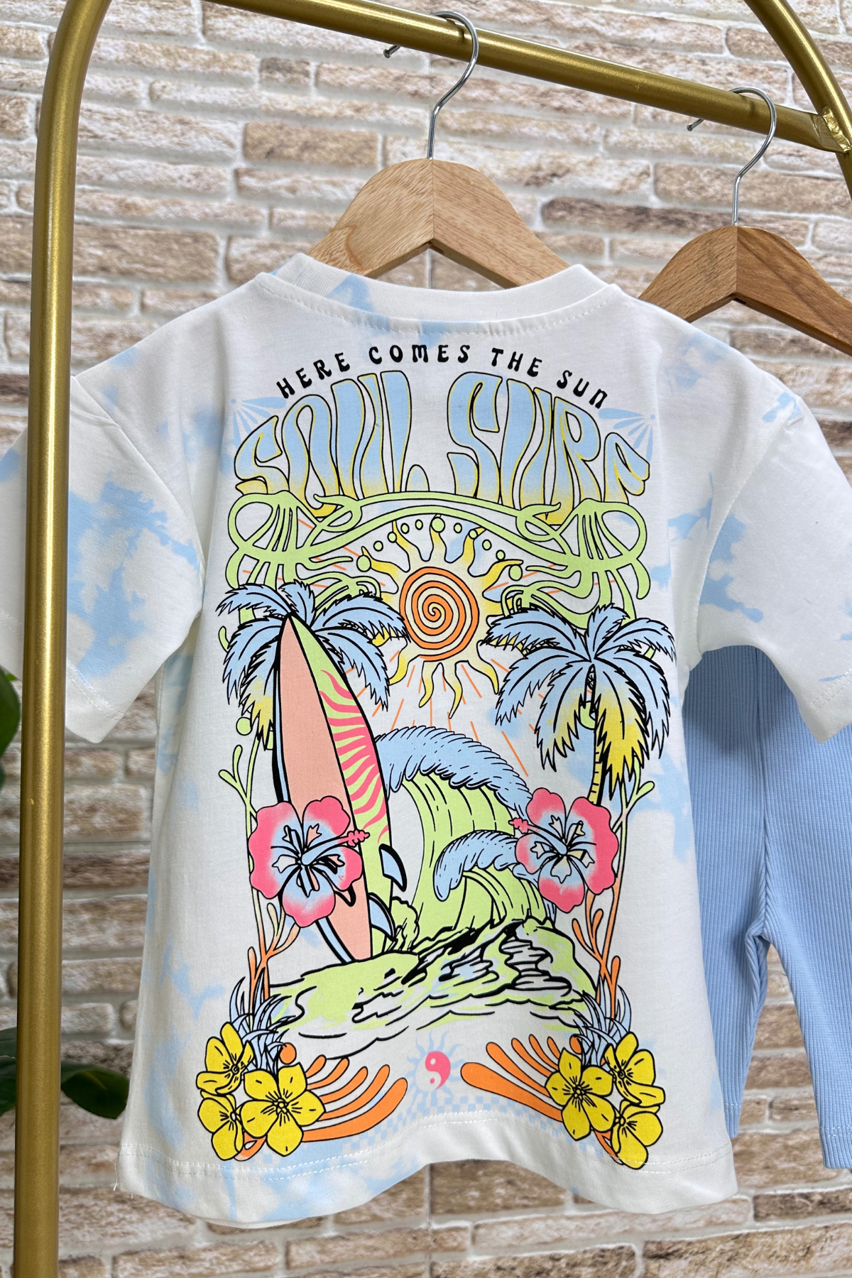 Mavili Surf Baskı Biker Tayt Takım