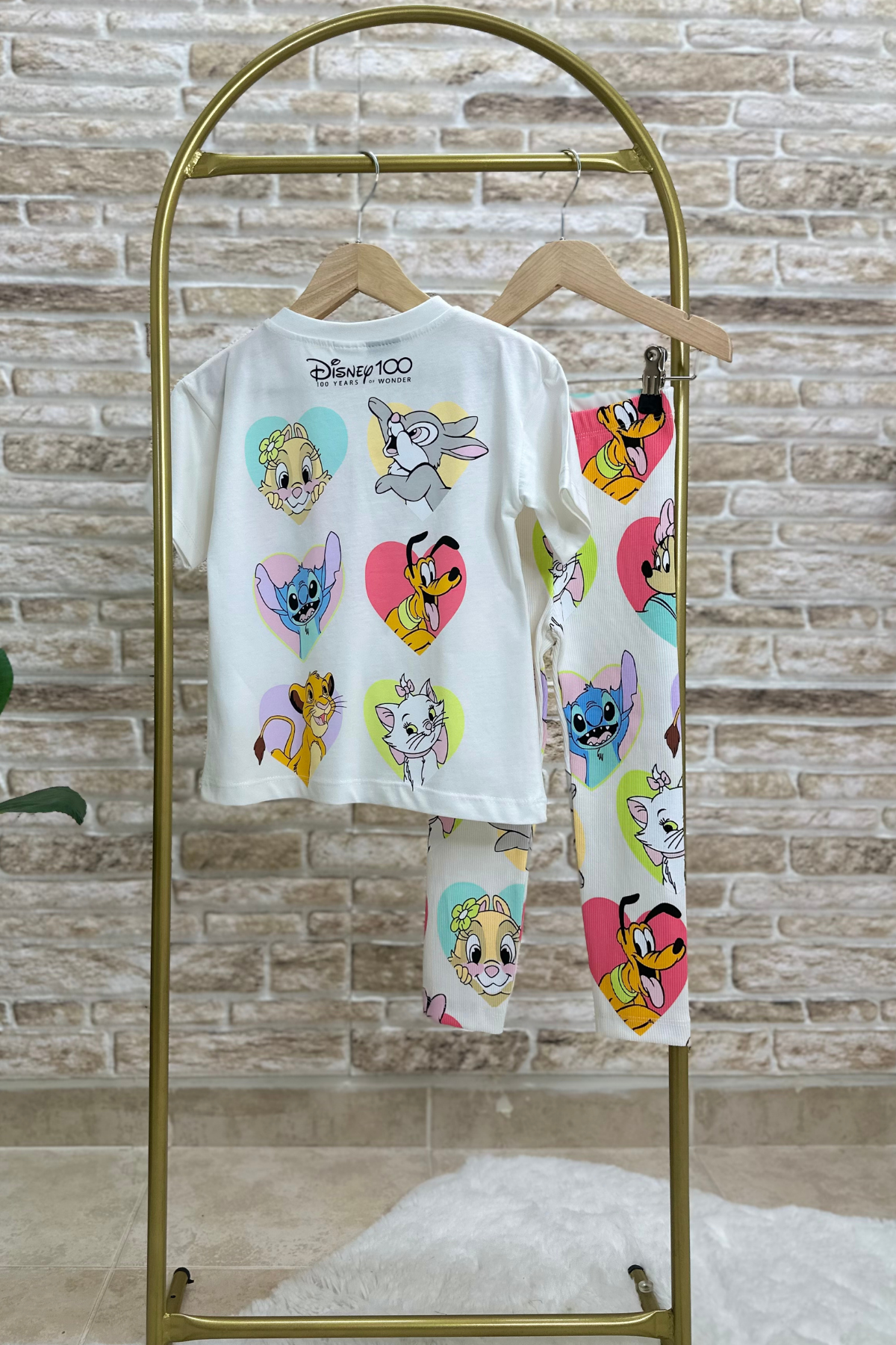 Kız Çocuk Mickey Friends Beyaz Tayt Fitilli Takım