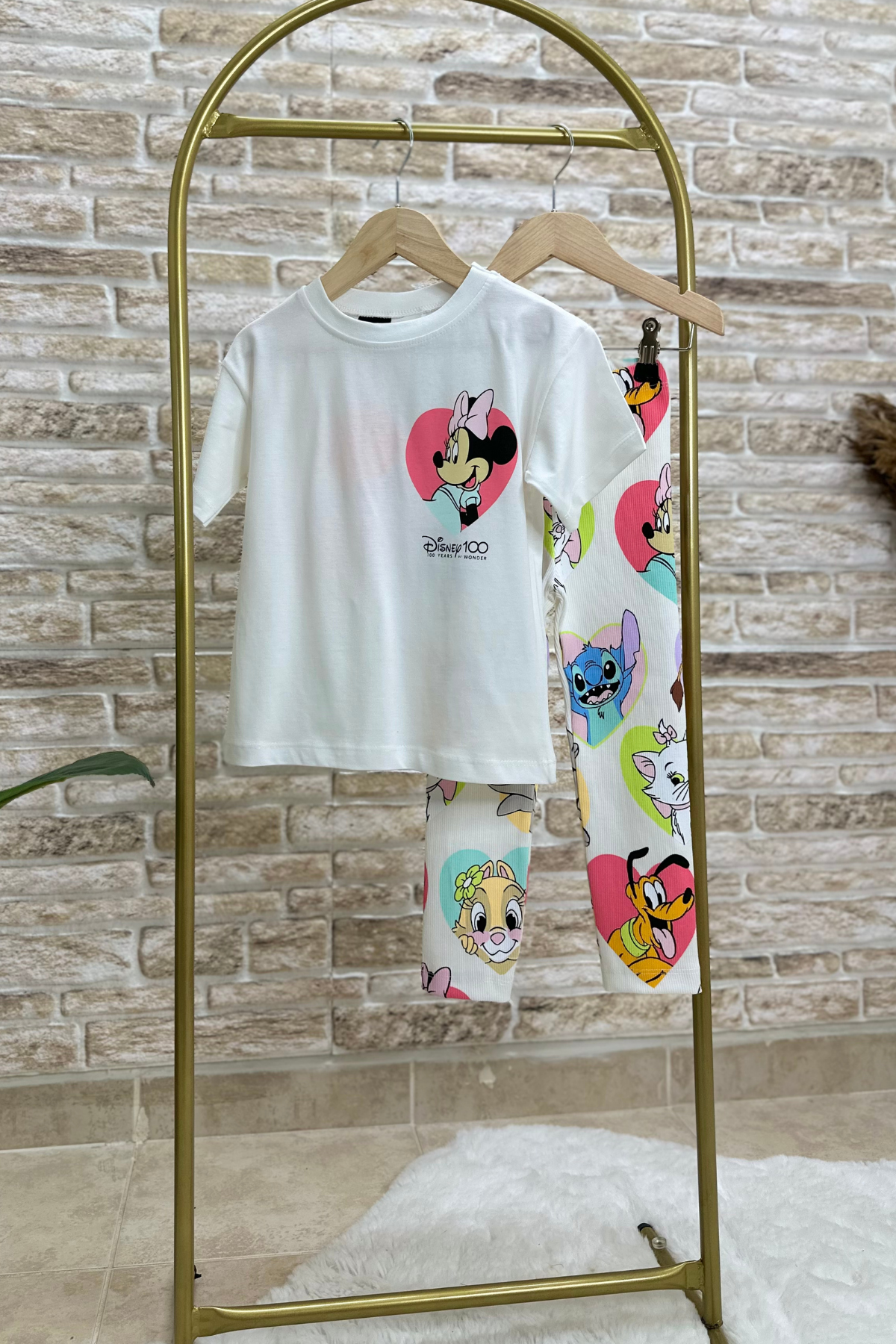Kız Çocuk Mickey Friends Beyaz Tayt Fitilli Takım