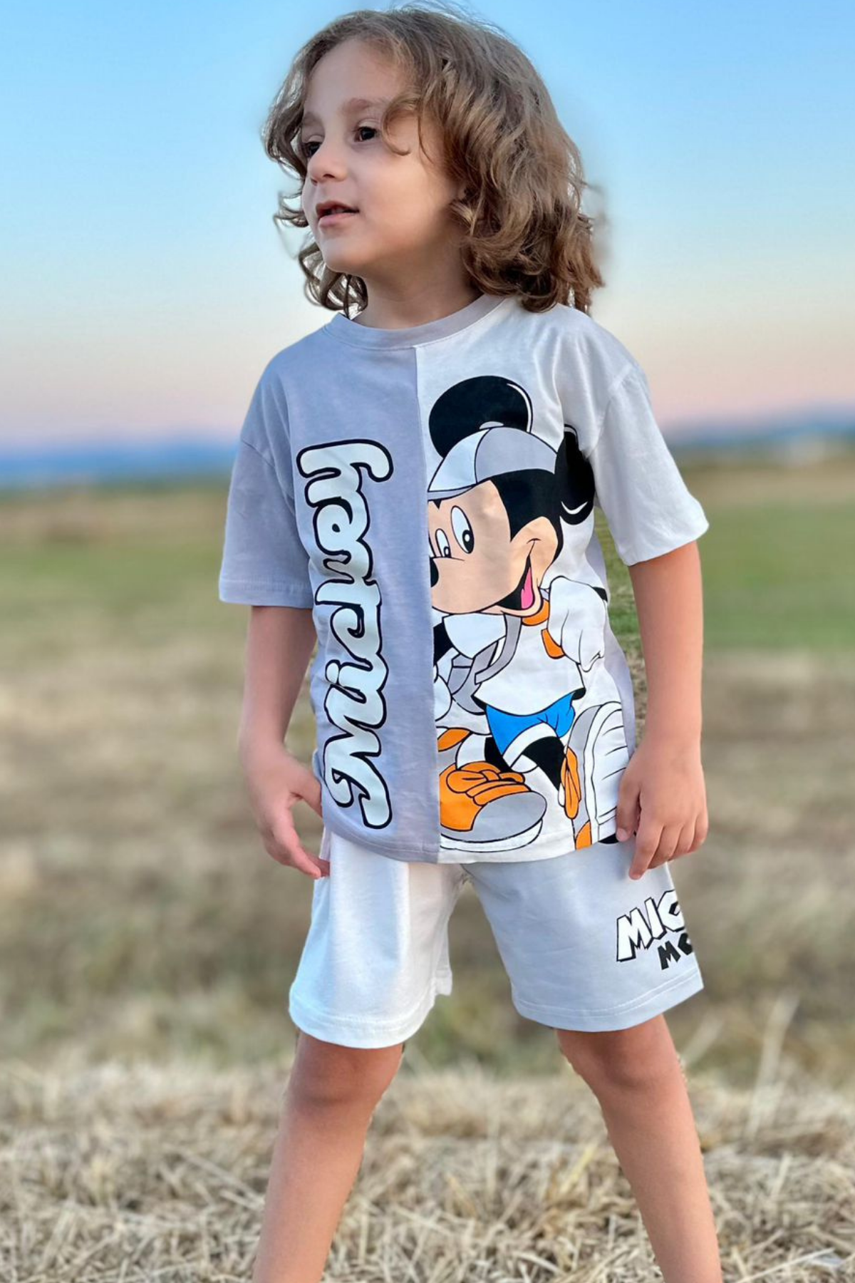 Mickey Gri Beyaz Şortlu Takım