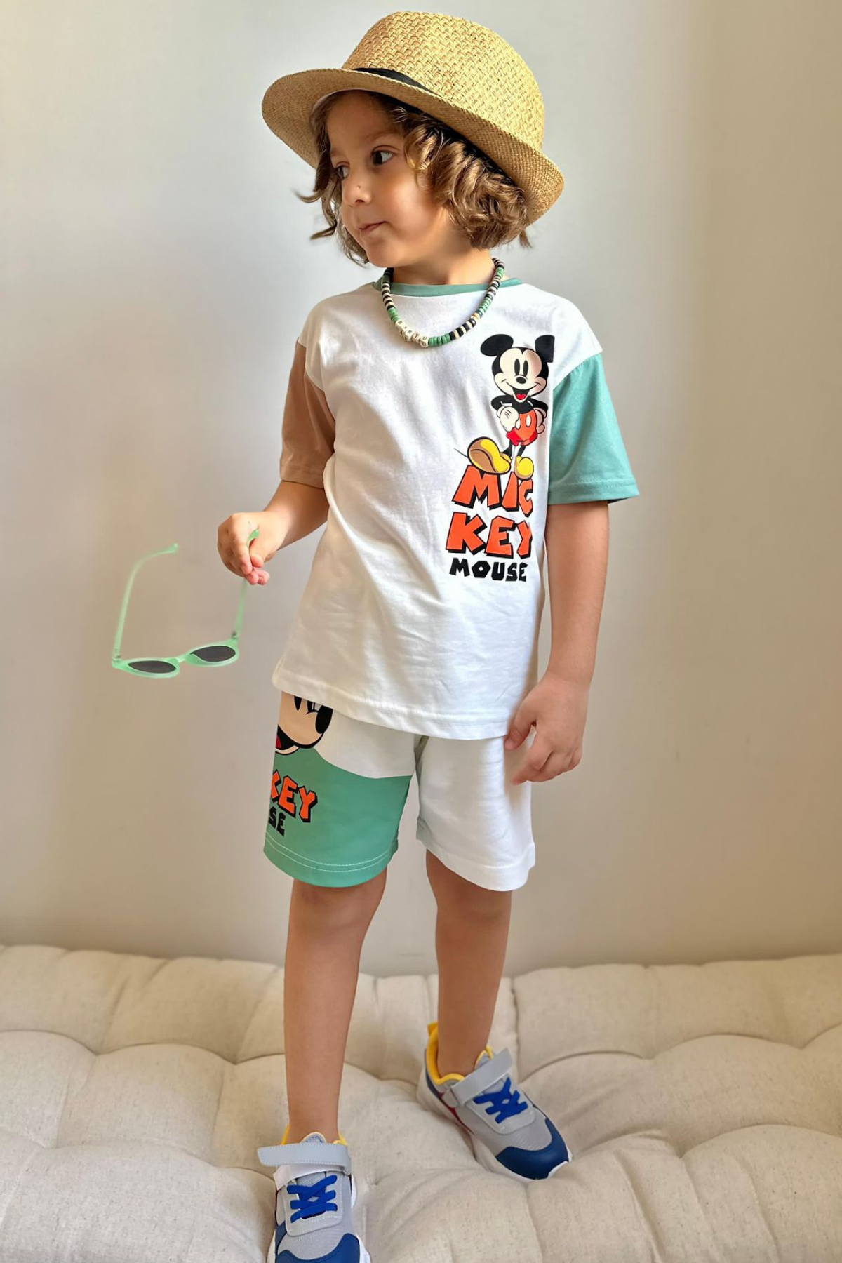 Mickey Yeşil Beyaz Şortlu Takım