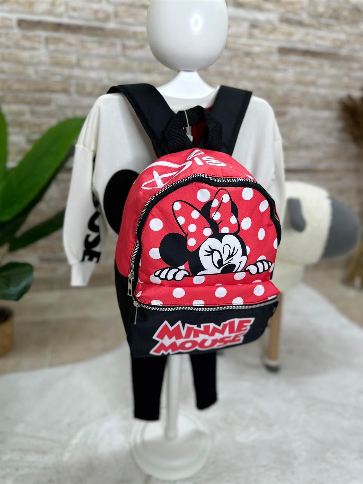 Minnie Mouse Baskı Puantiyeli Kırmızı Çanta