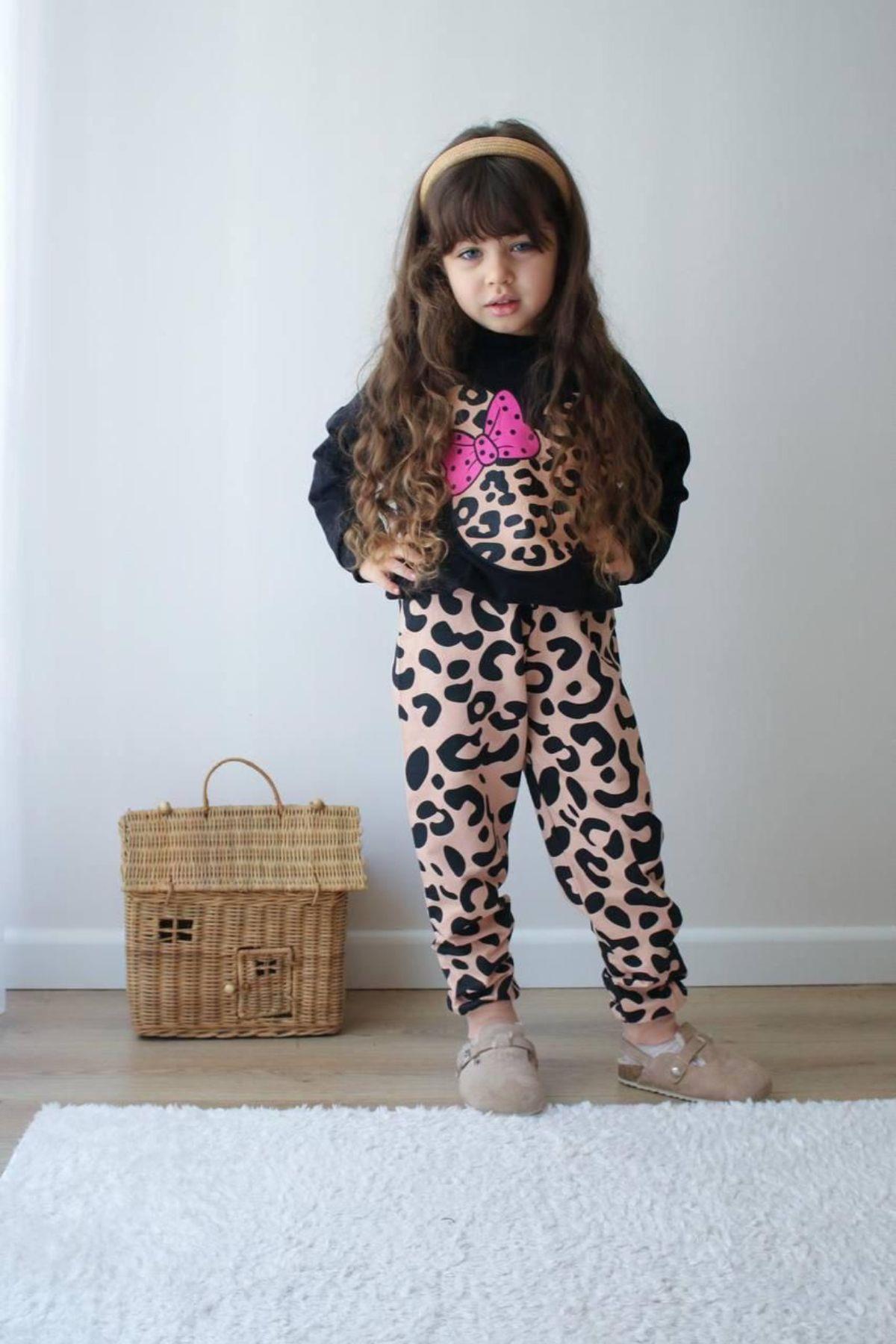 Minnie siyah leopar takım 