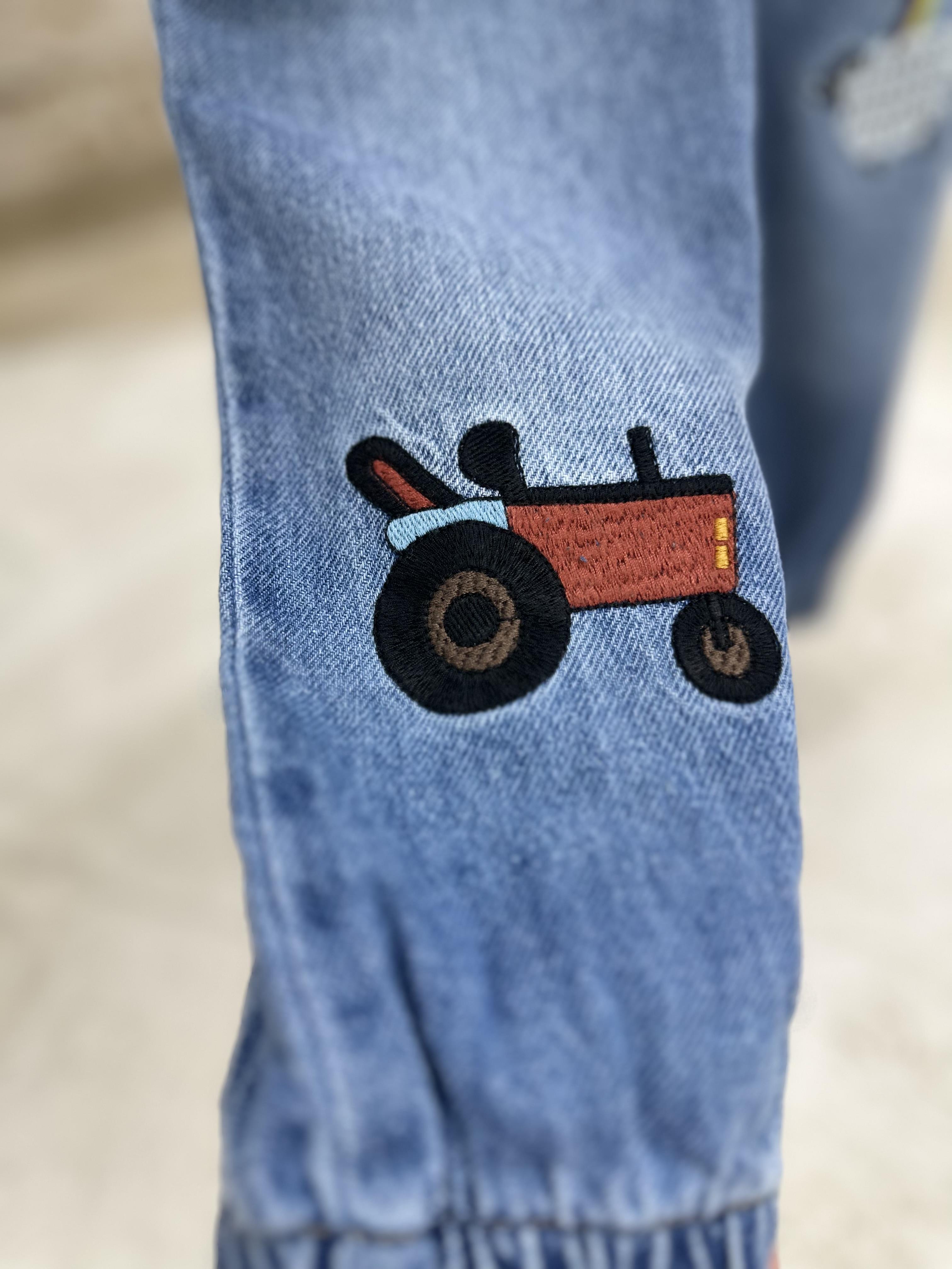 Unisex Çocuk Paçası Ve Beli Lastikli Jean Pantolon