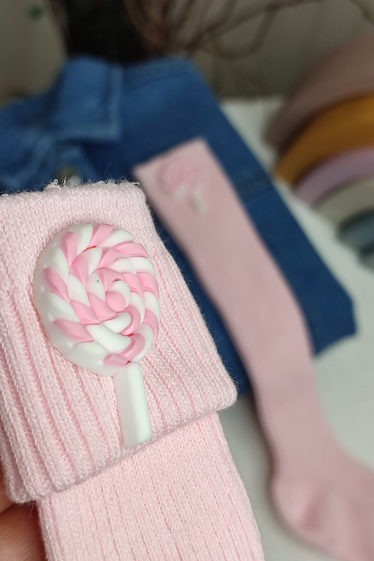 Pembe Lolipop Figürlü Çorap