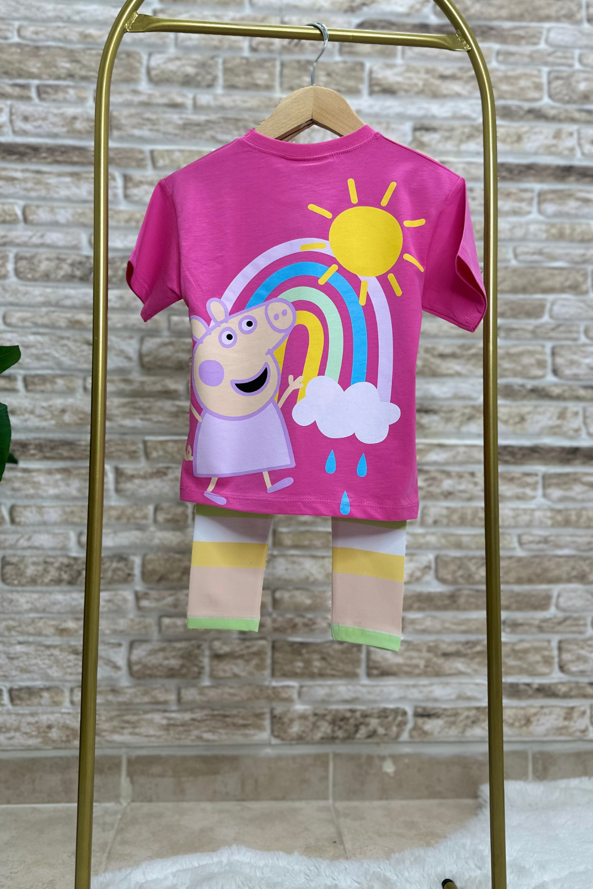 Peppa Renkli Pembe Tayt Takım
