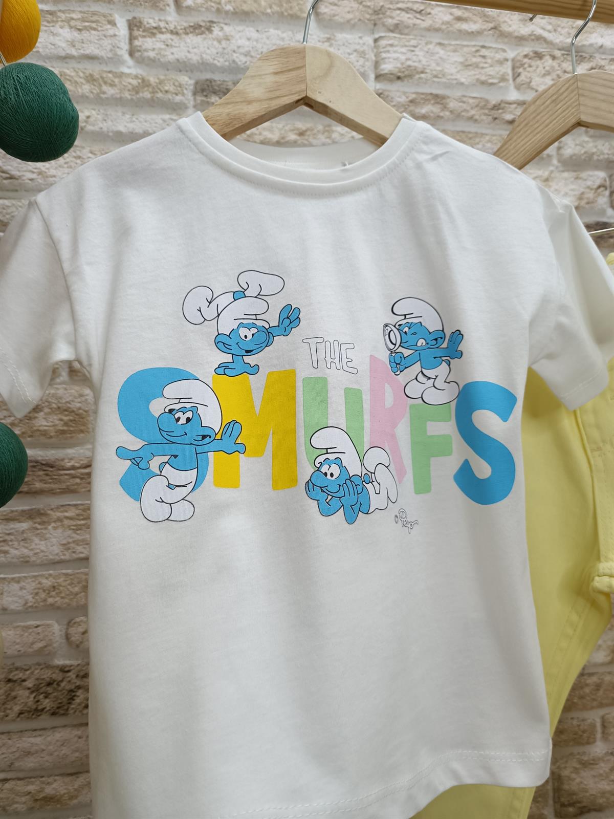 Unisex Çocuk Şirinler Baskılı Beyaz Tshirt