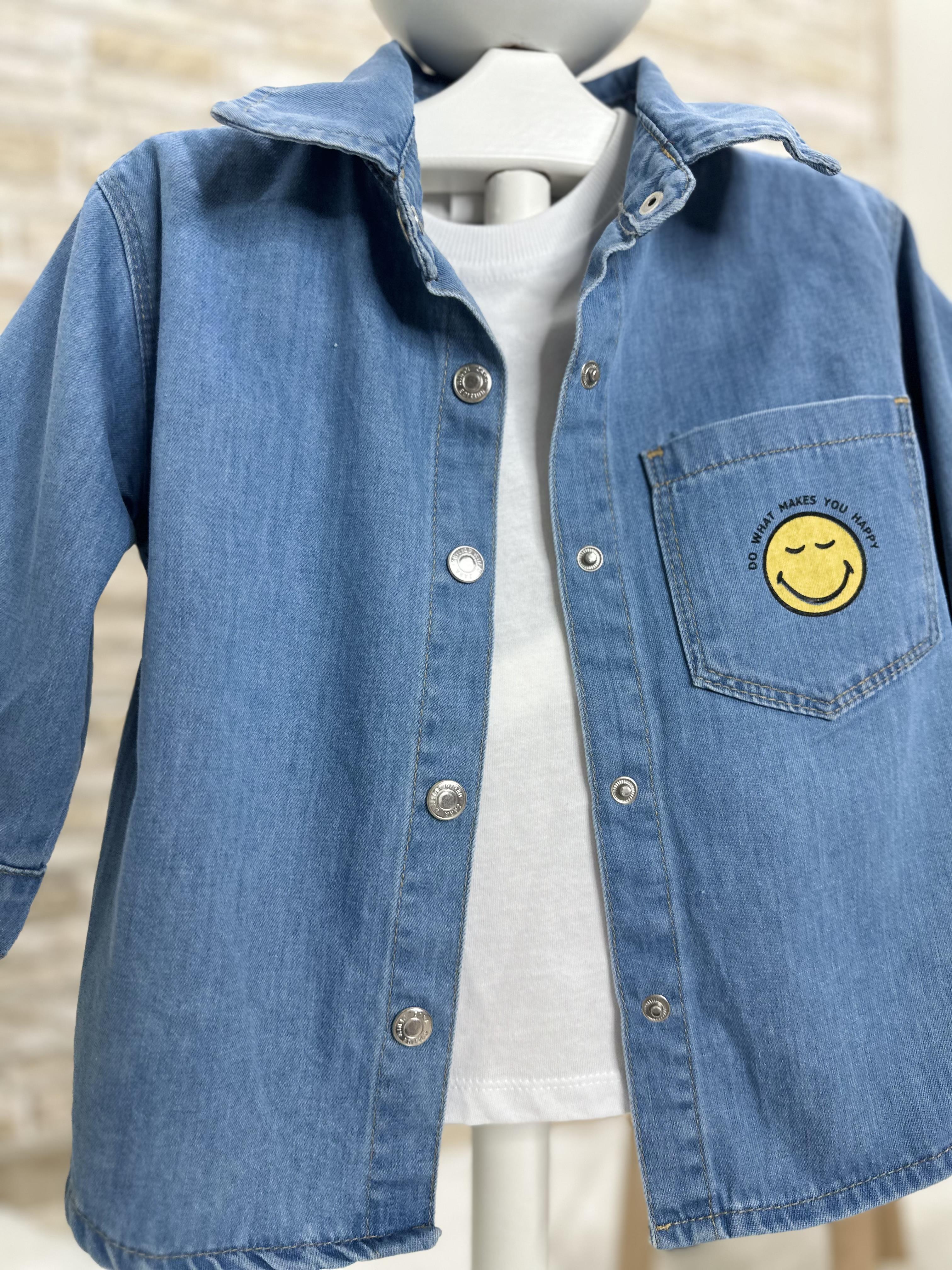 Smile Baskılı Kot Gömlek 