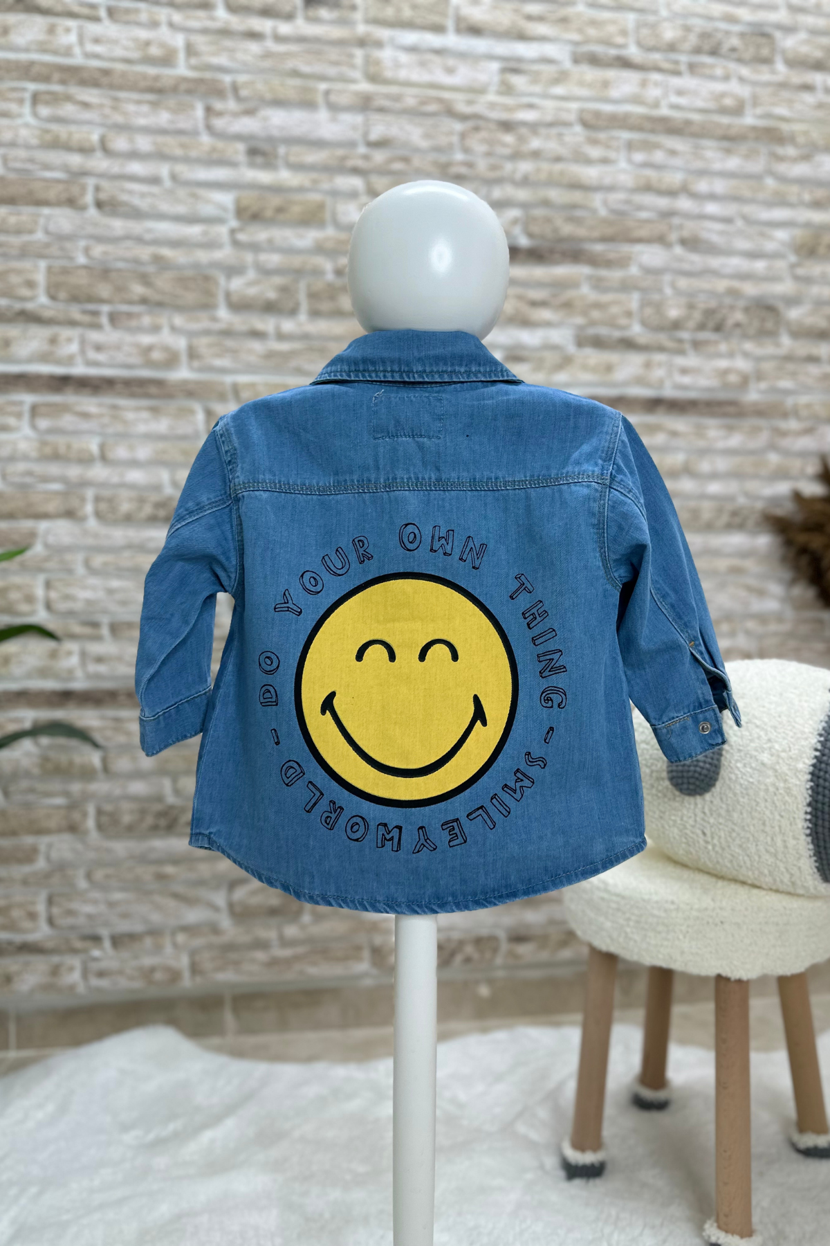 Smile Baskılı Kot Gömlek 