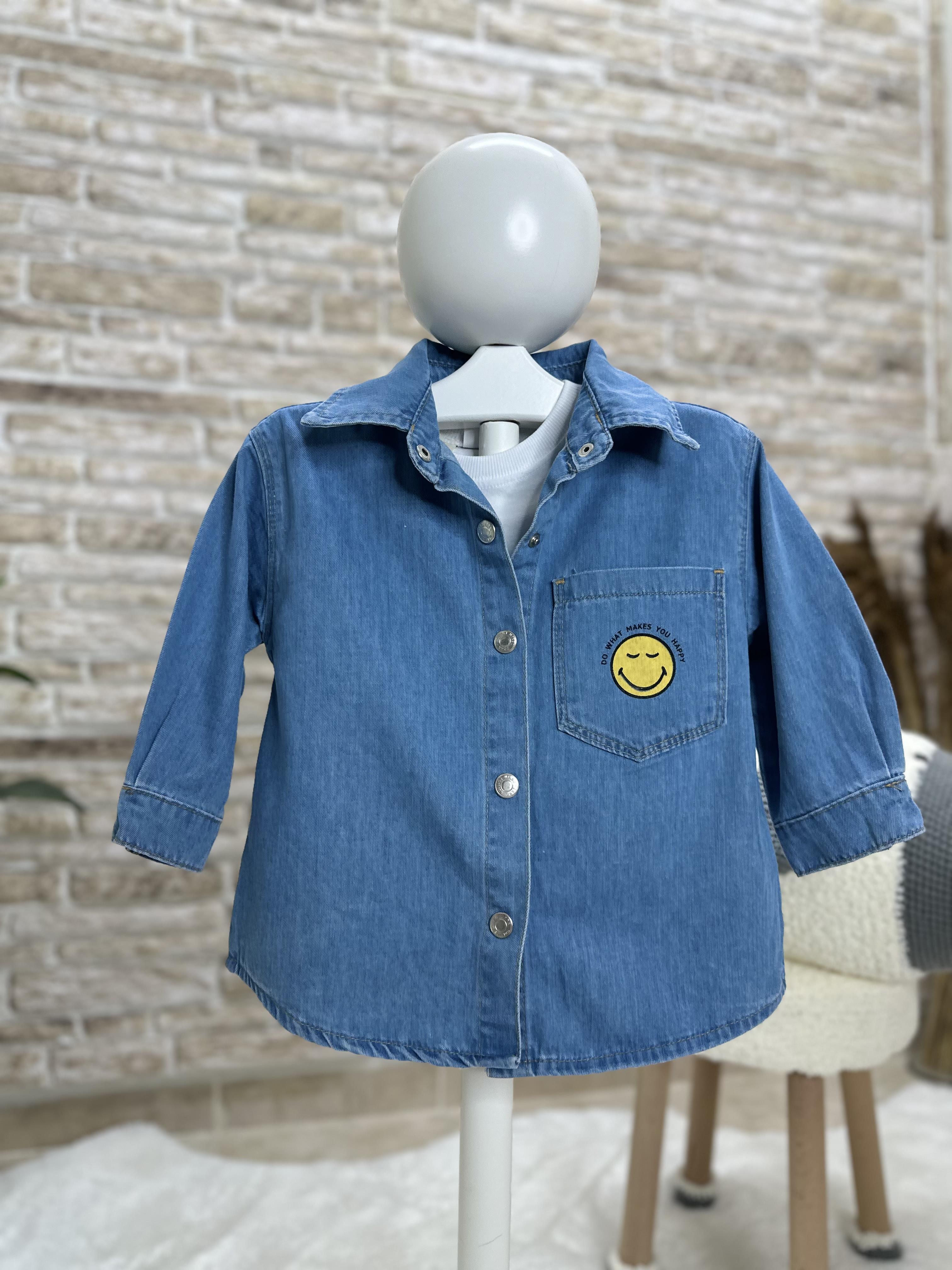 Smile Baskılı Kot Gömlek 