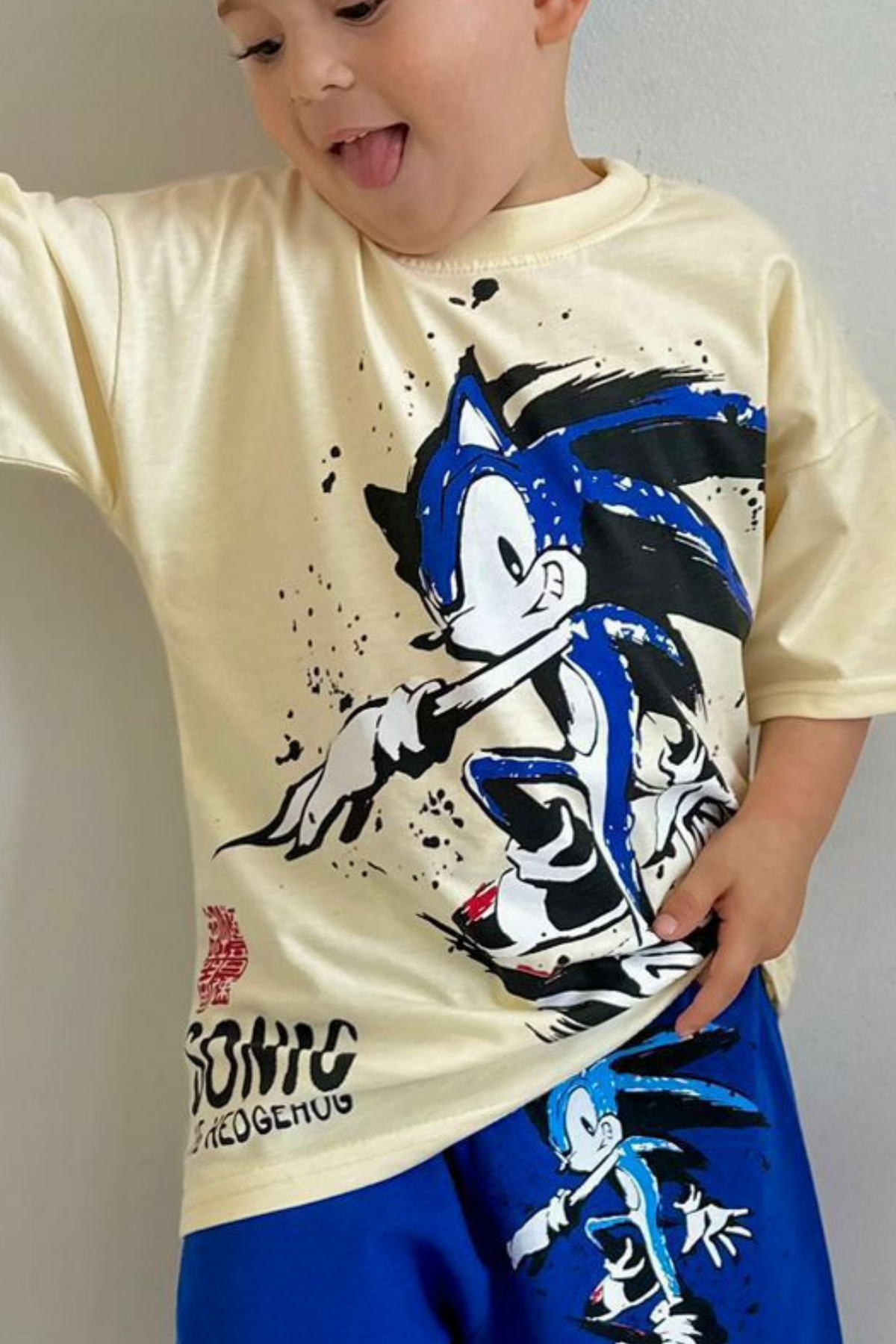 Sonic Baskılı Lacivert Şortlu Takım