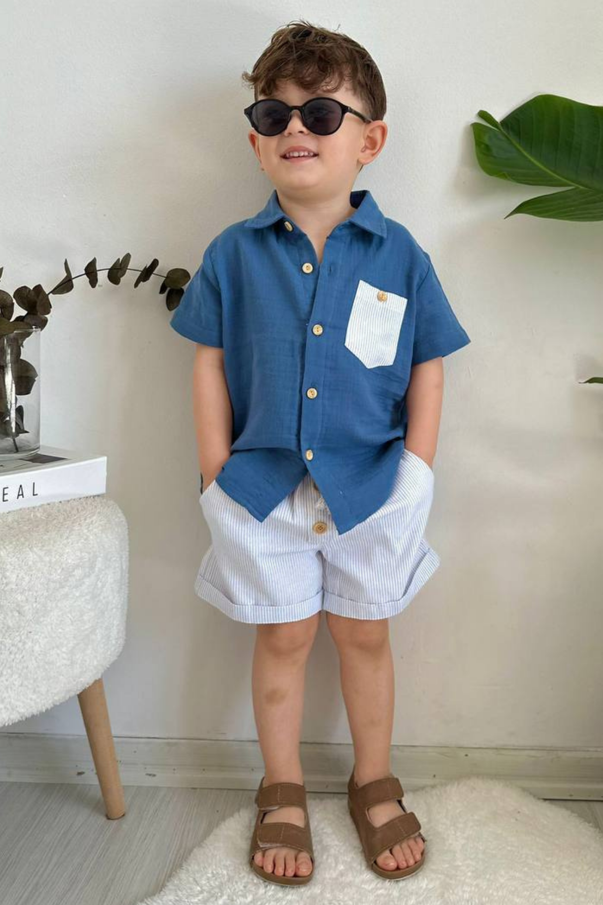 Şortlu Gömlekli Lacivert Takım