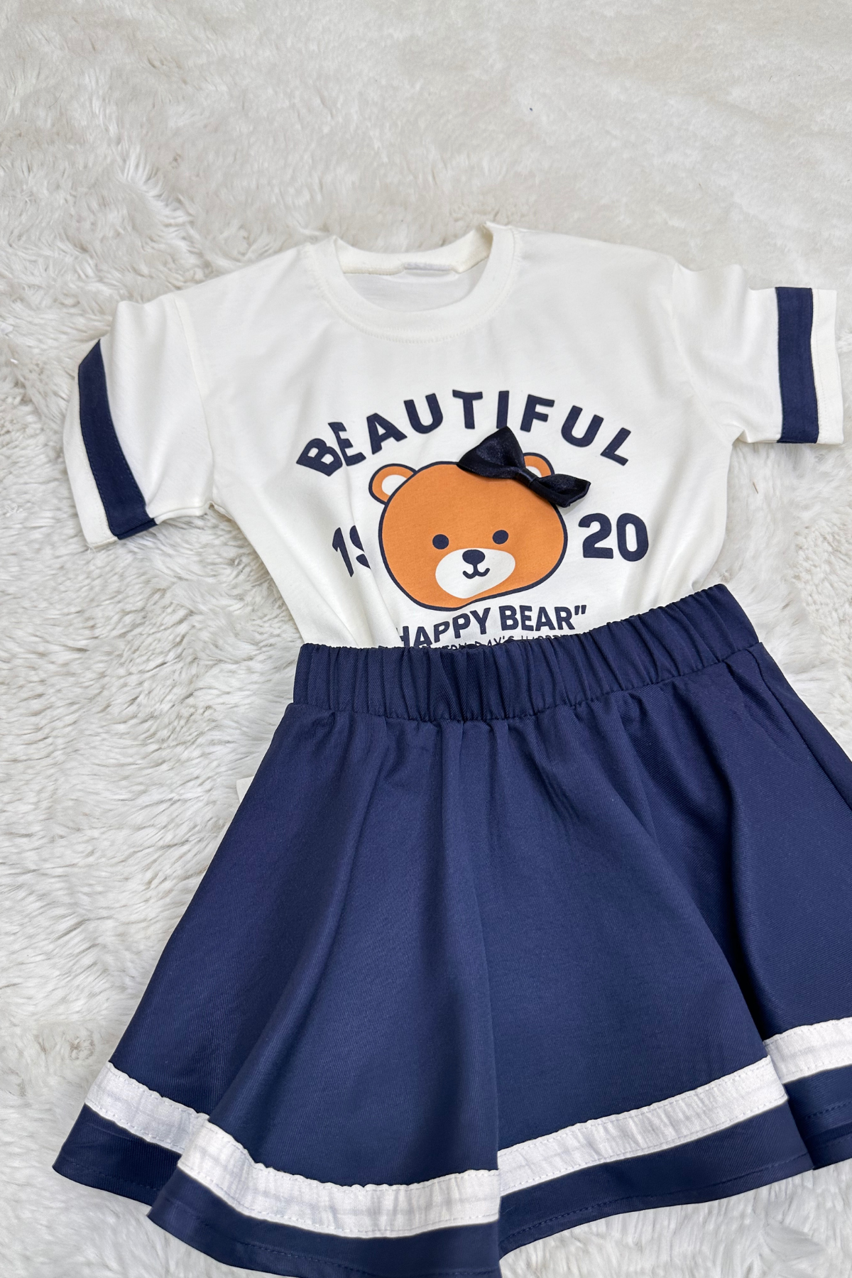 Kız Çocuk Teddy Bear Baskılı Lacivert Etek Takım