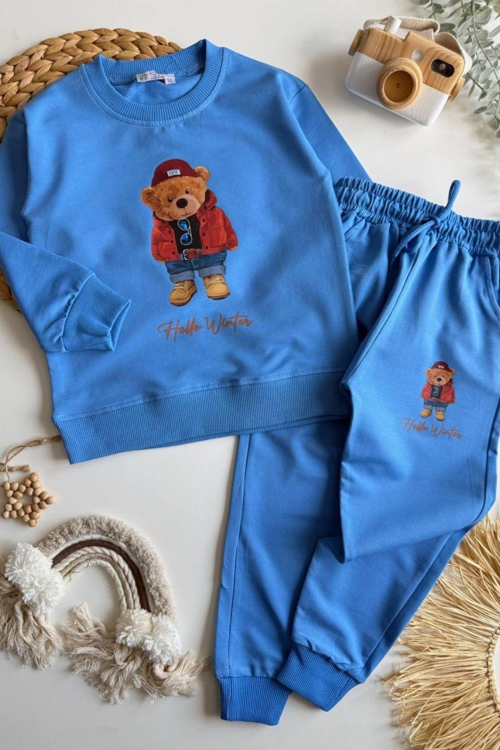 Unisex 2 İplik Hello Ayıcıklı İndigo Takım