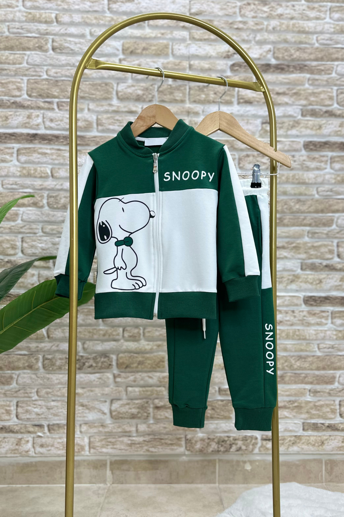 Unisex 2 İplik Snopy Yeşil Fermuarlı Takım