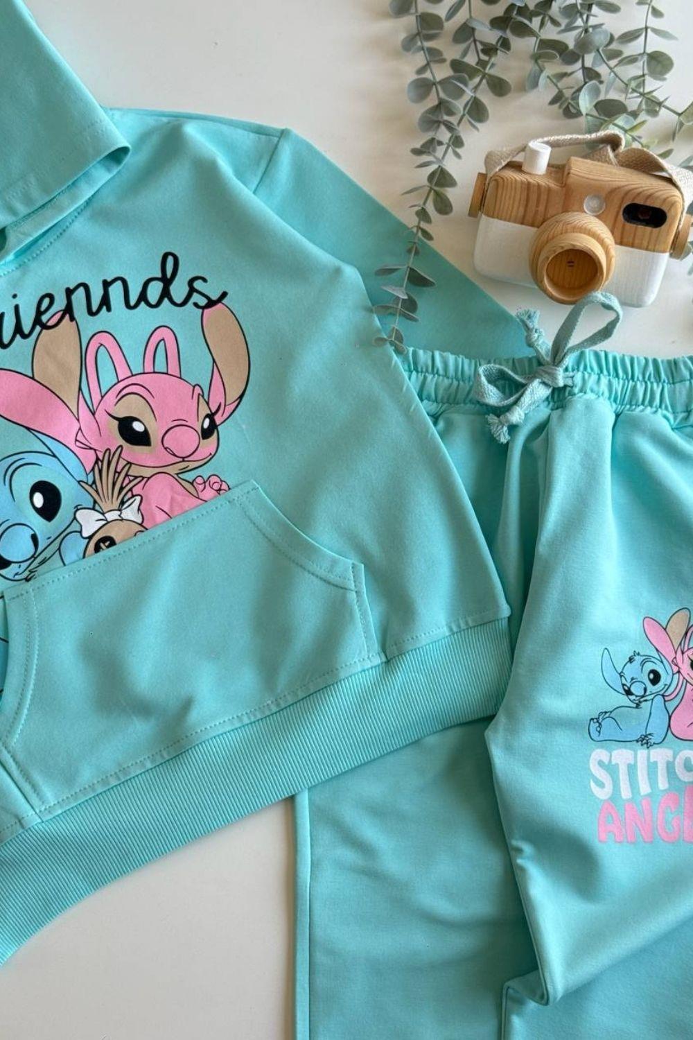 Unisex 2 İplik Stitch Kapüşonlu Mint Takım