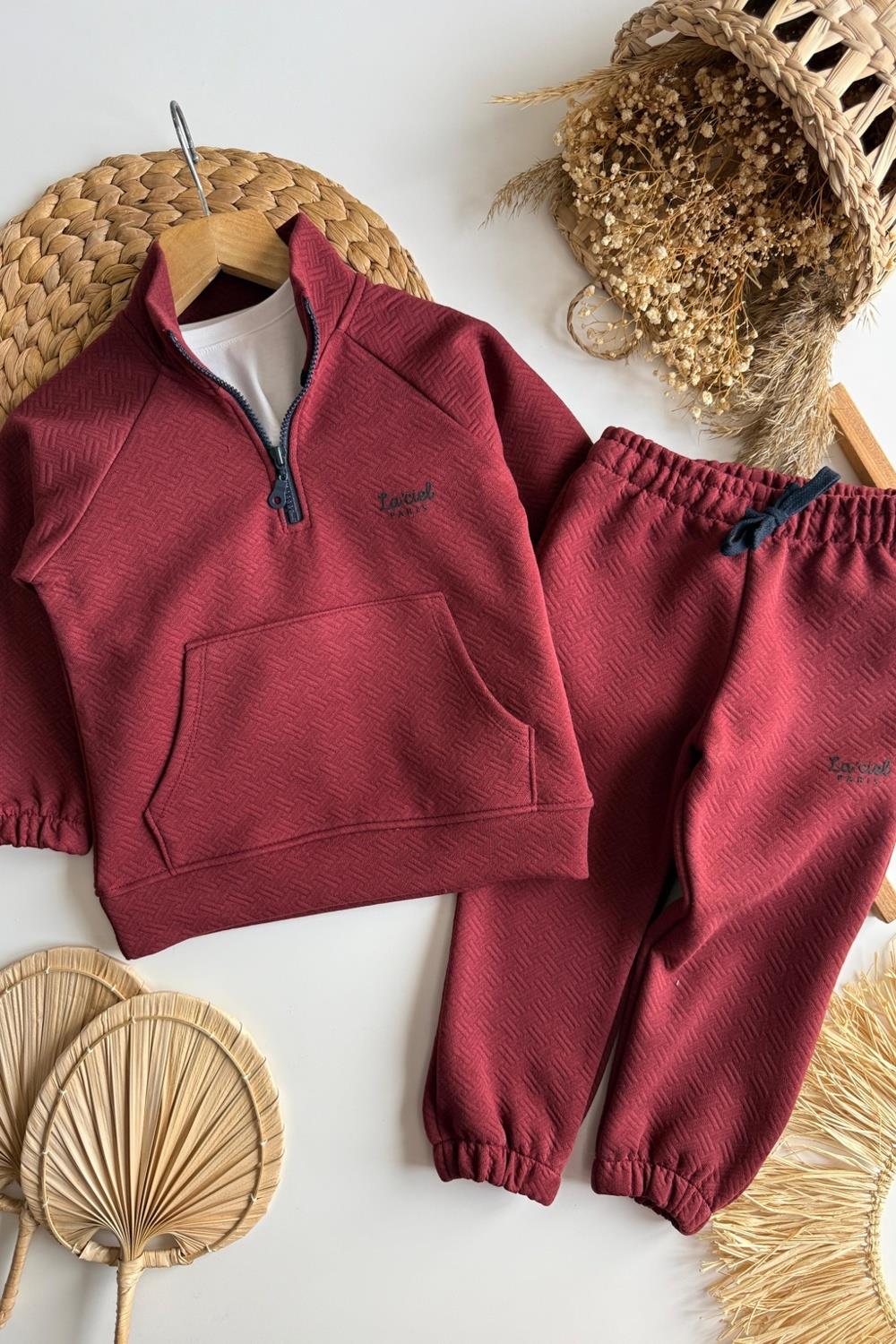 Unisex 3 İplik Balıkçı Dik Yaka Bordo Takım