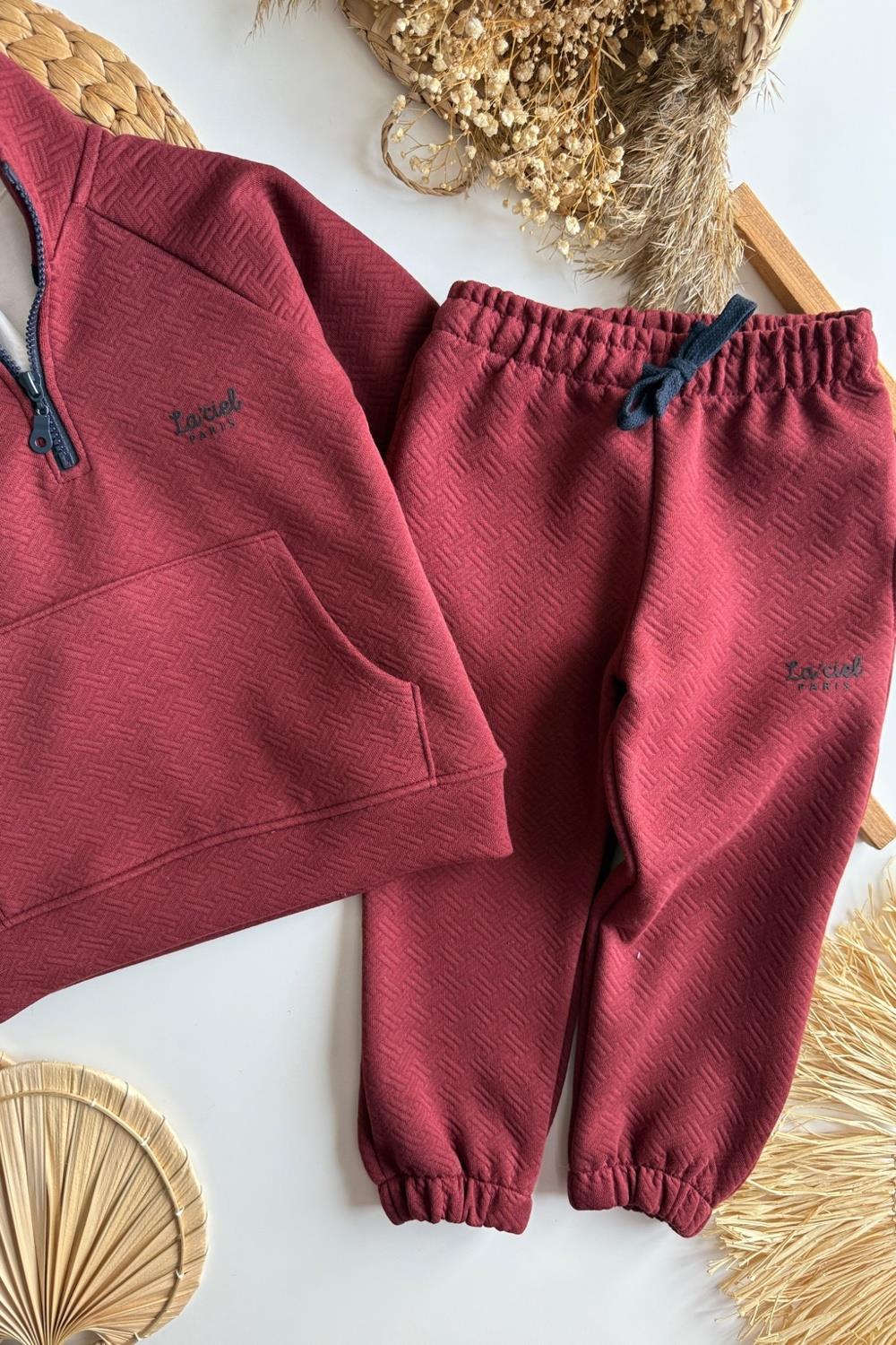 Unisex 3 İplik Balıkçı Dik Yaka Bordo Takım