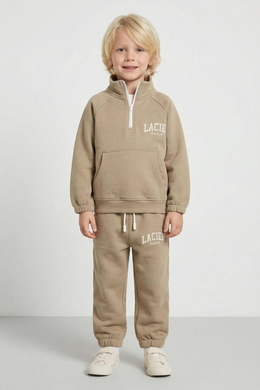 Unisex 3 İplik Balıkçı Dik Yaka Kahve Takım