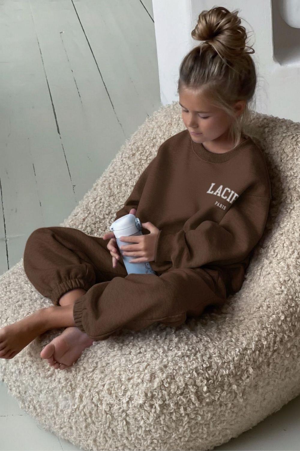 Unisex 3 İplik Bisiklet Yaka Laciel Kahve Takım