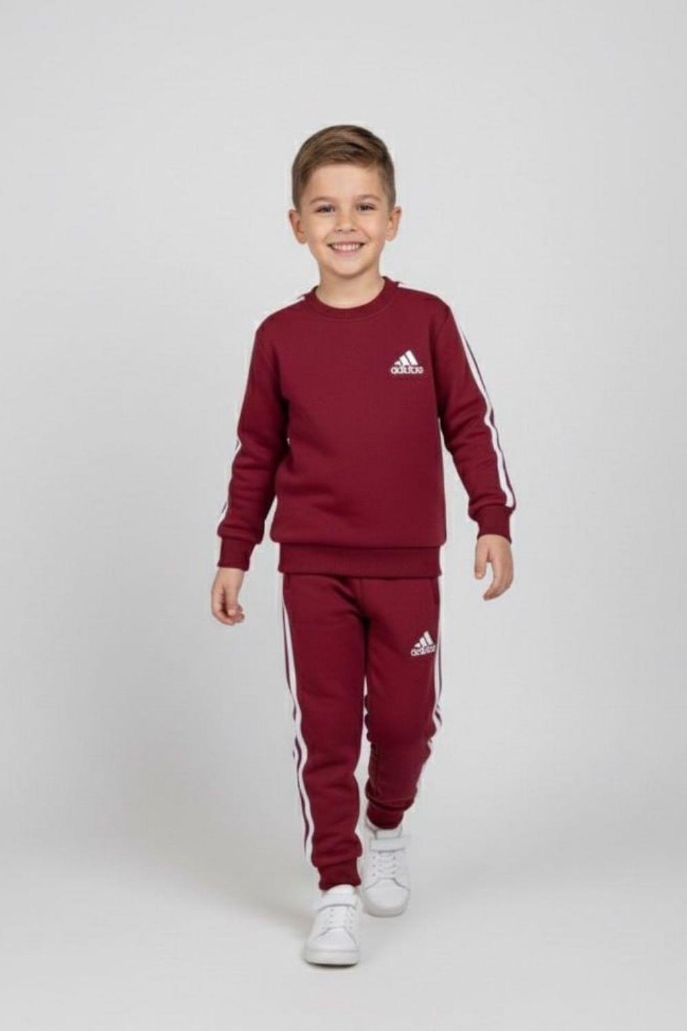 Unisex 3 İplik Bordo Çizgili Adids Takım