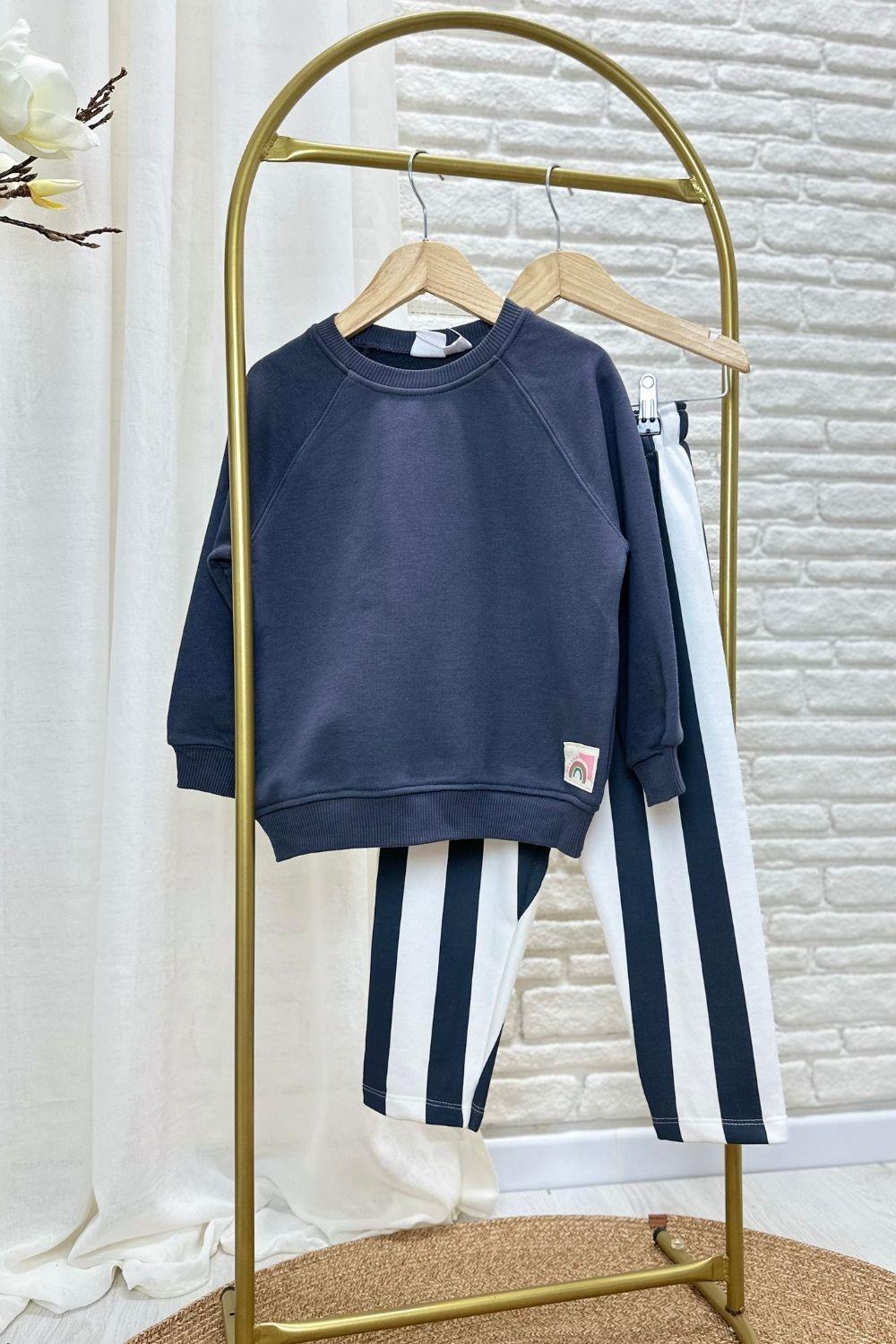 Unisex 3 İplik Çizgili Antrasit Takım