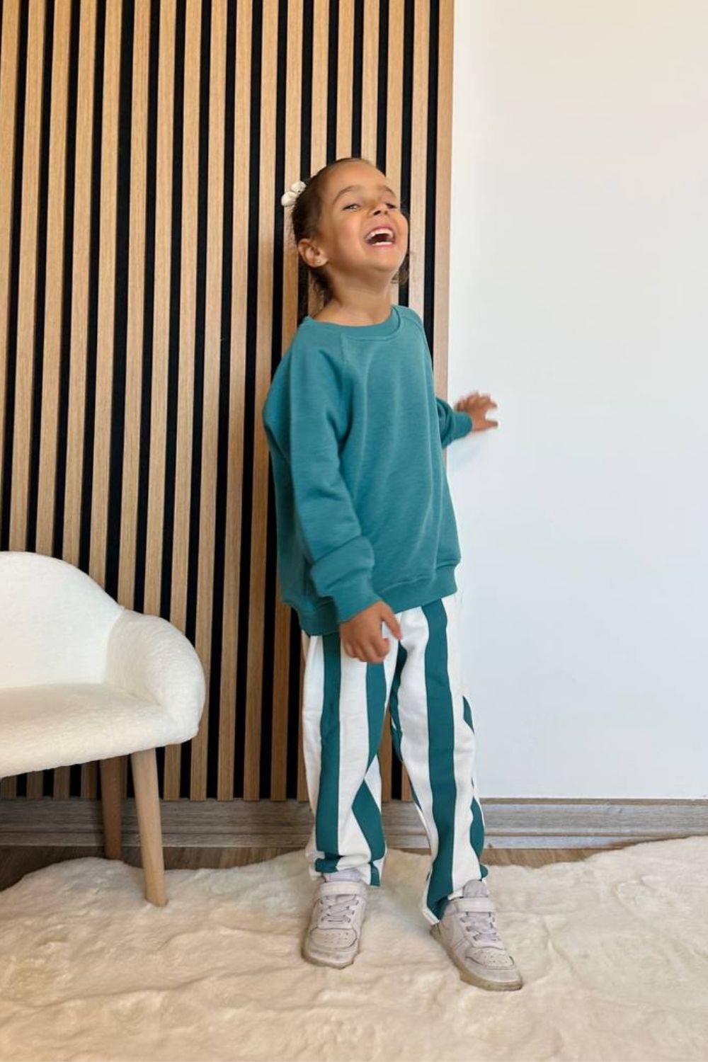 Unisex 3 İplik Çizgili Yeşil Takım