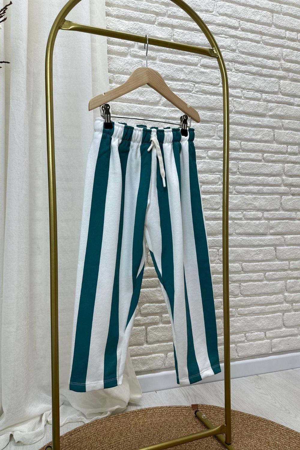 Unisex 3 İplik Çizgili Yeşil Takım