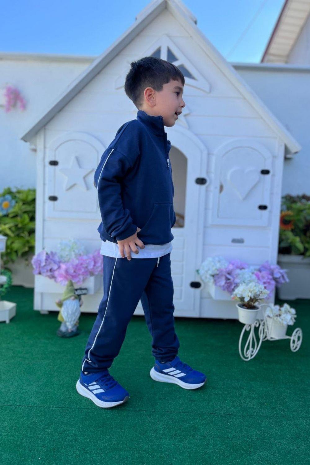 Unisex 3 İplik Dik Yaka Fermuarlı Lacivert Takım