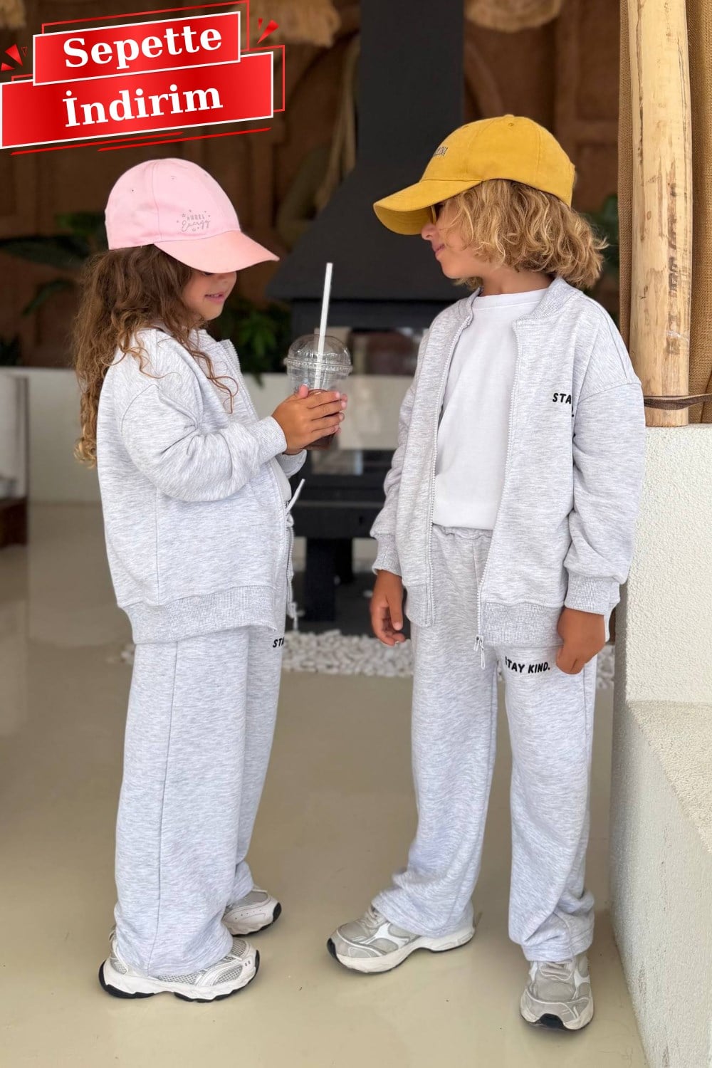 Unisex 3 İplik Fermuarlı Gri Takım