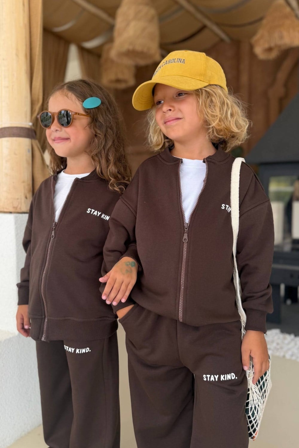 Unisex 3 İplik Fermuarlı Kahve Takım