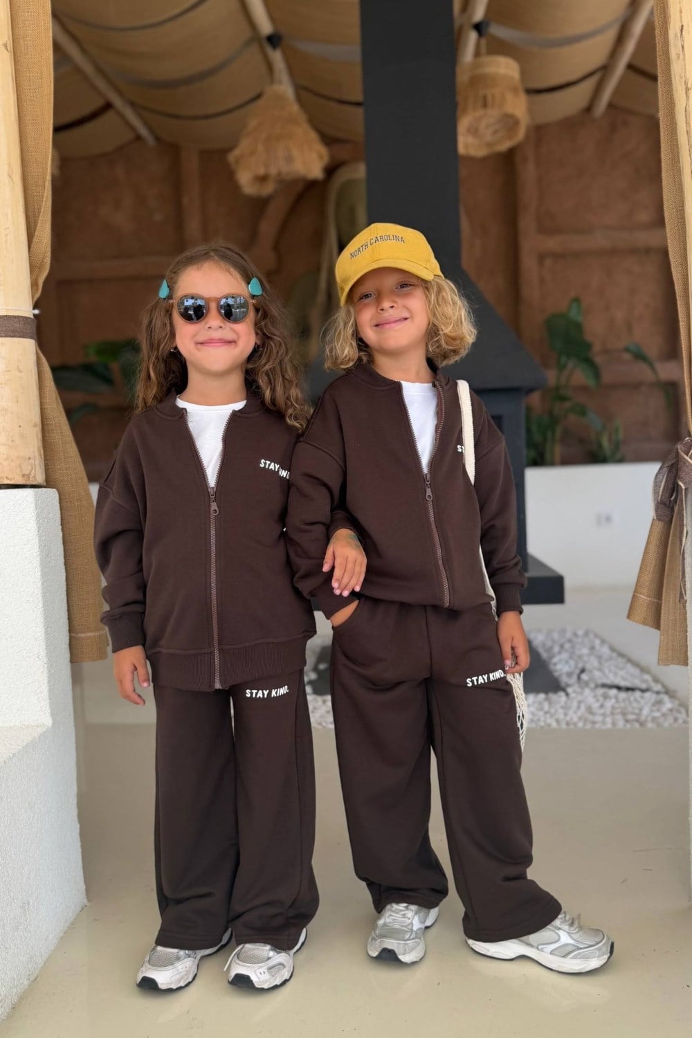 Unisex 3 İplik Fermuarlı Kahve Takım