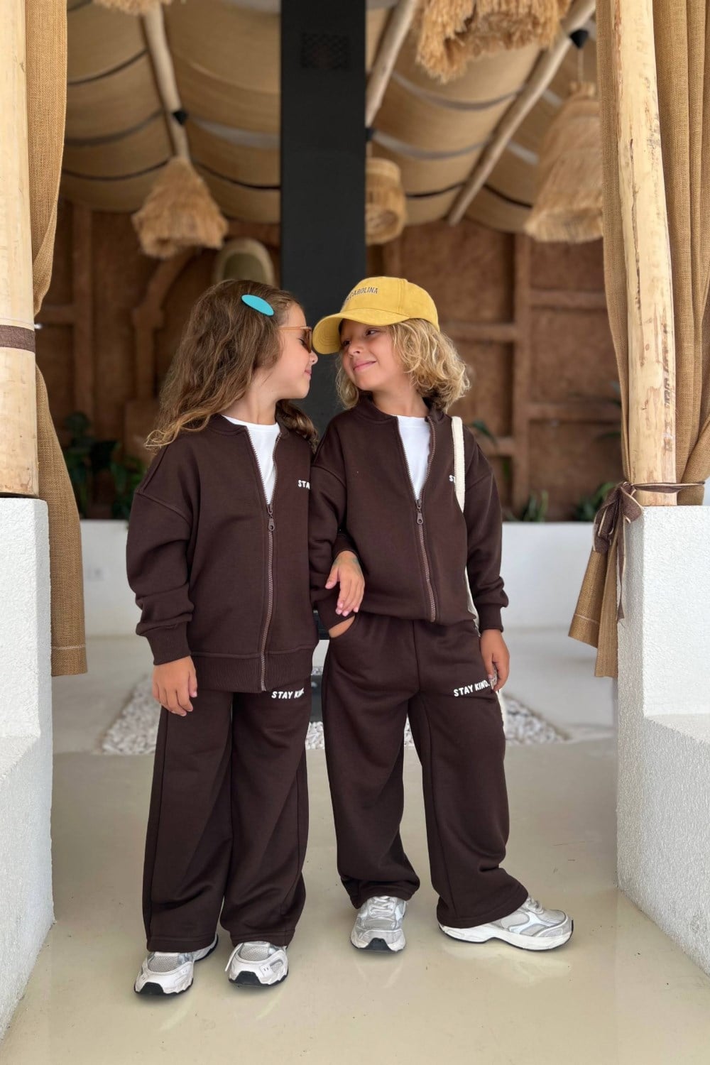 Unisex 3 İplik Fermuarlı Kahve Takım