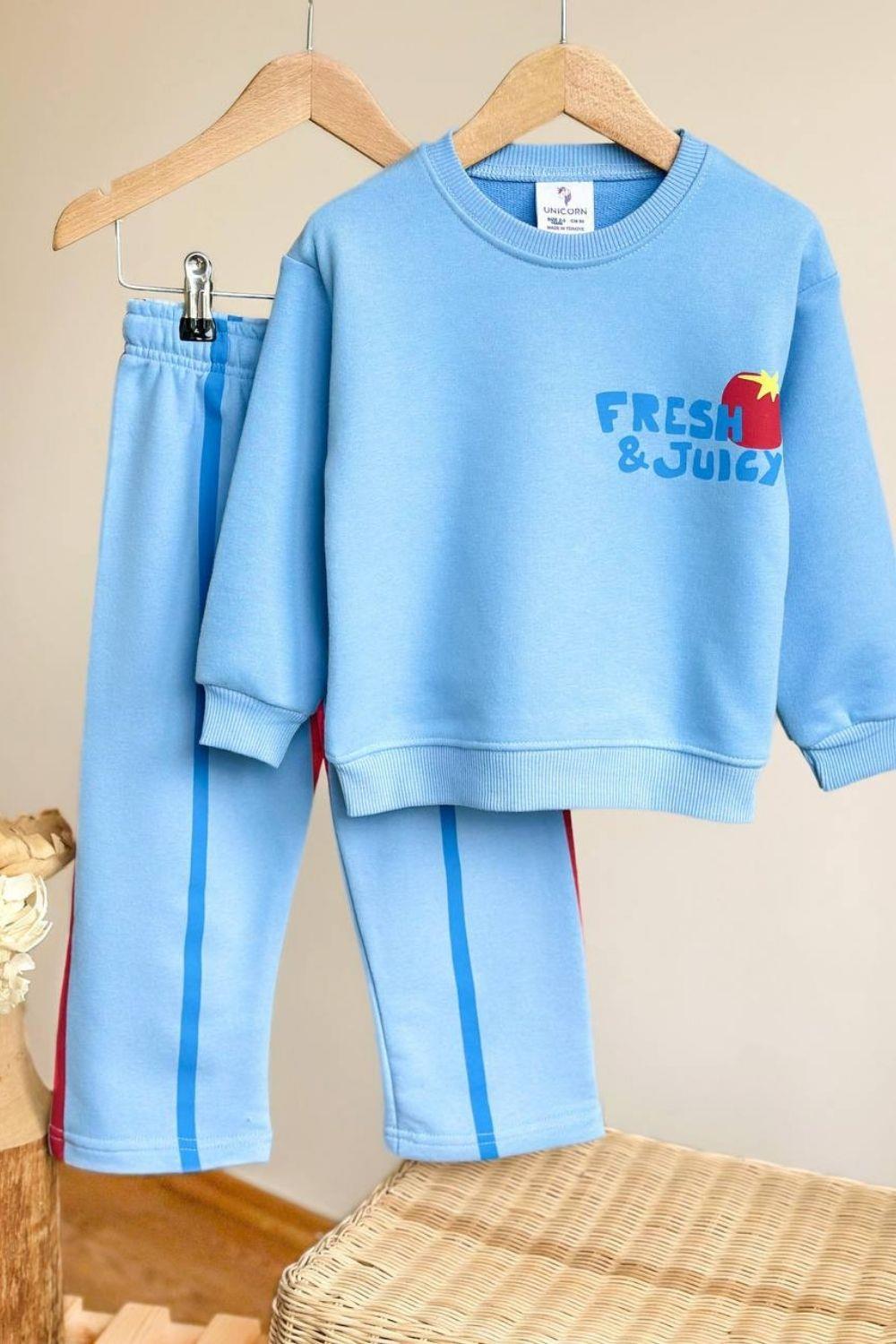 Unisex 3 İplik Fresh Mavi Çizgili Takım