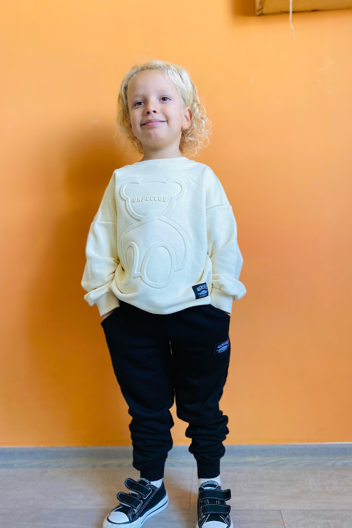 Unisex 3 İplik  Kapartma Baskı Ayıcıklı Ekru Takım