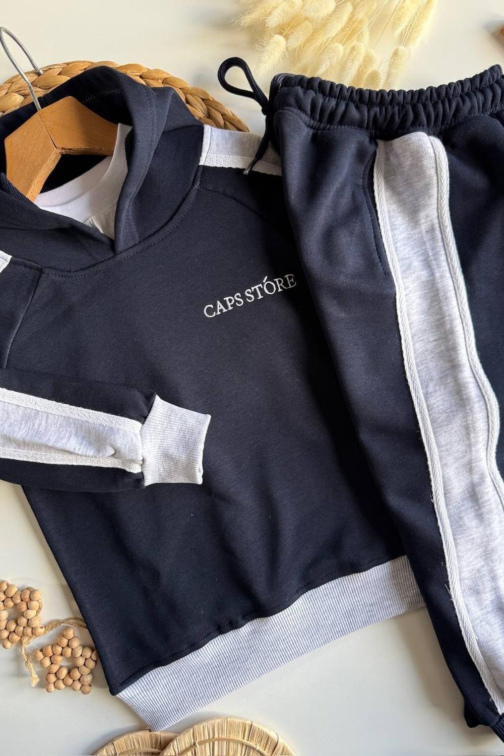 Unisex 3 İplik Kapüşonlu Laci Caps Takım
